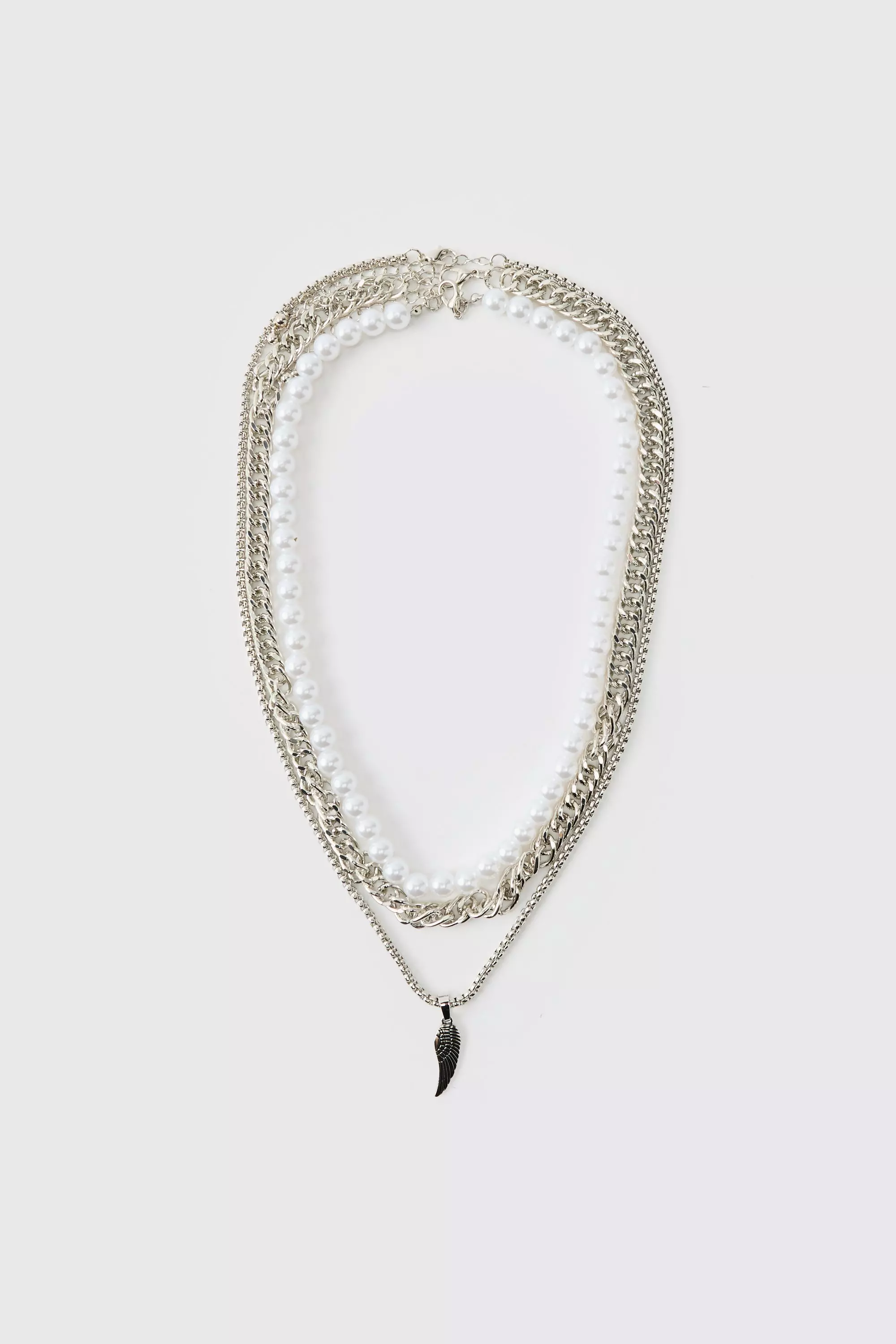 Mehrlagige Halskette mit Federn, Silver alternatives Bild