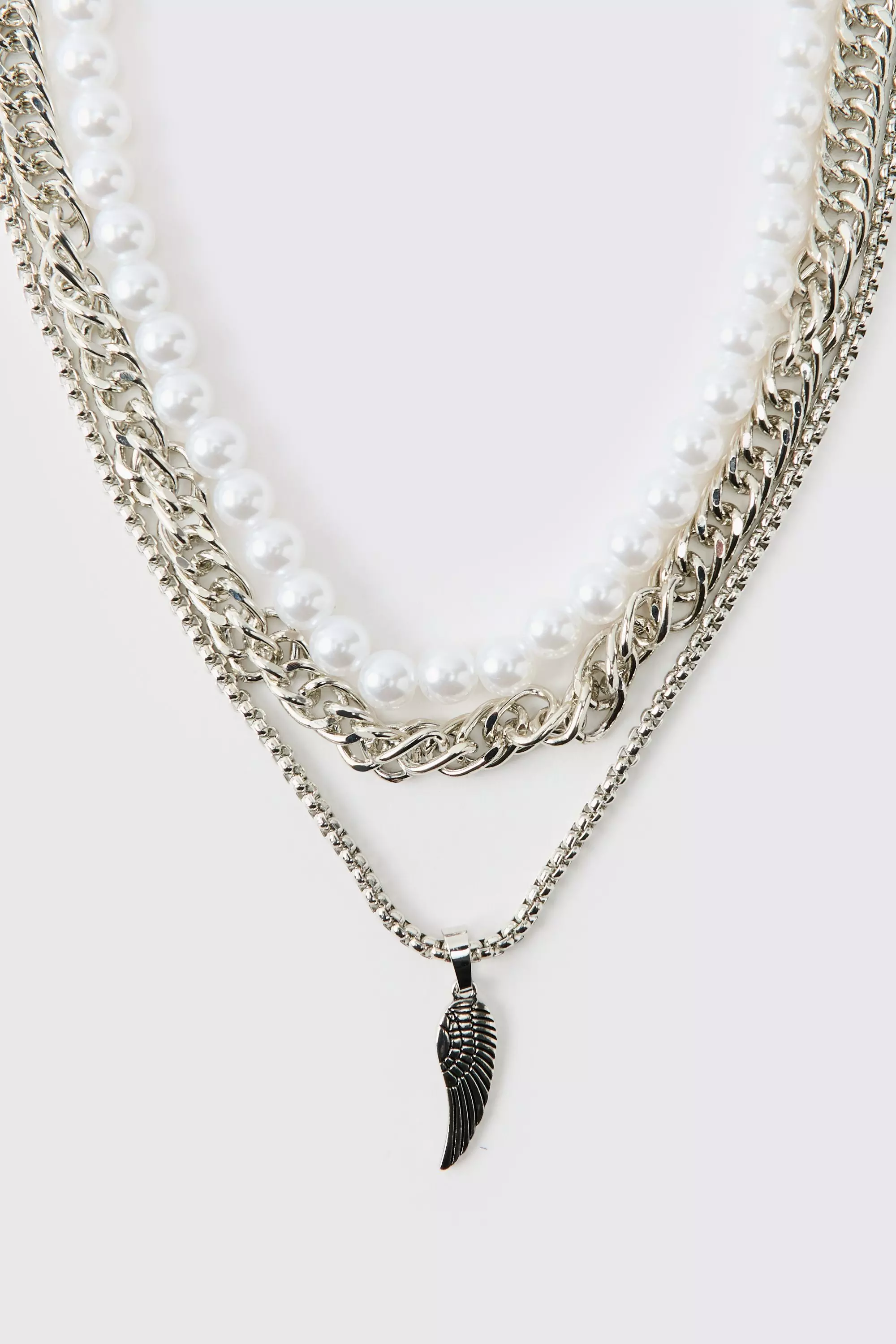 Mehrlagige Halskette mit Federn, Silver alternatives Bild