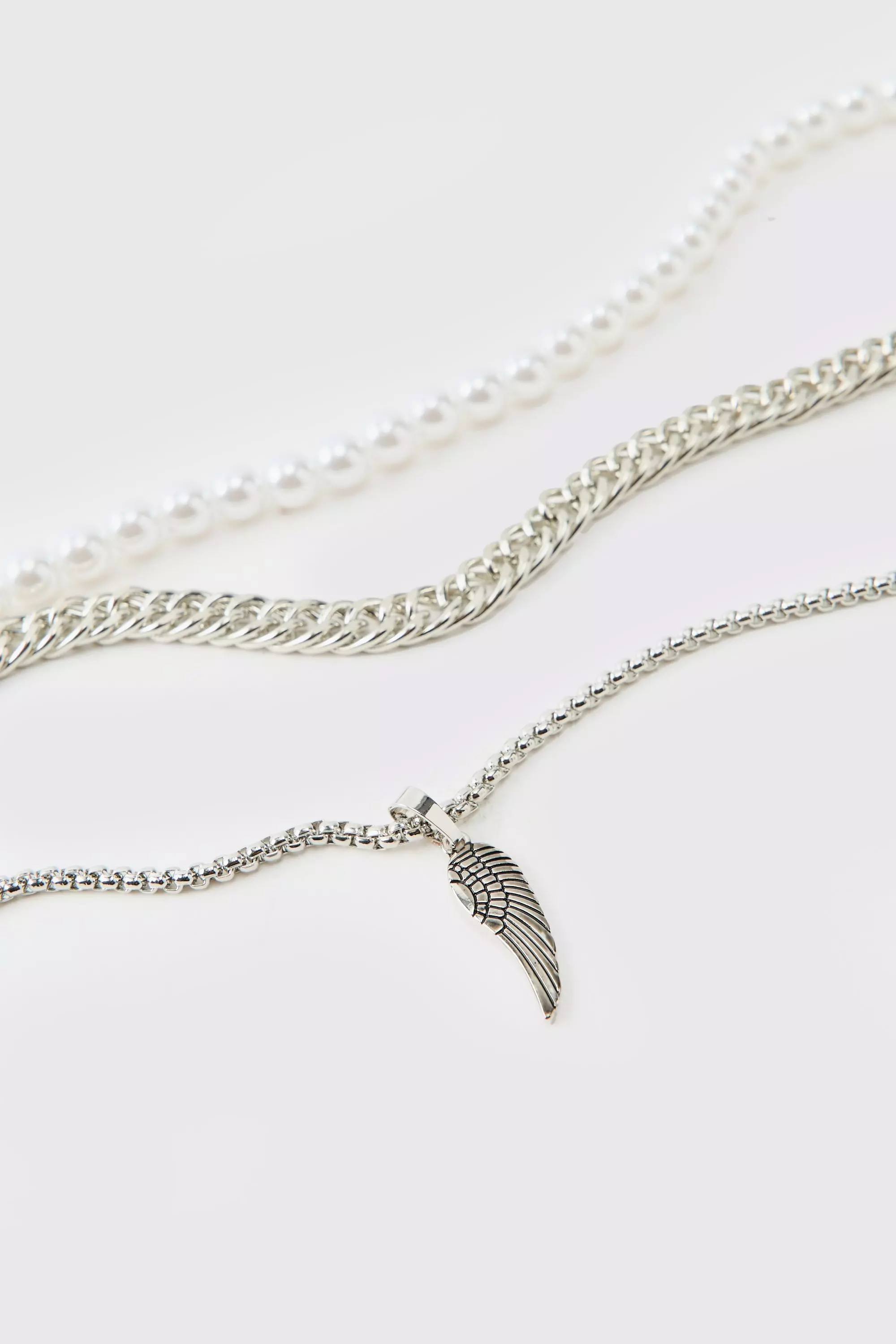 Mehrlagige Halskette mit Federn, Silver alternatives Bild