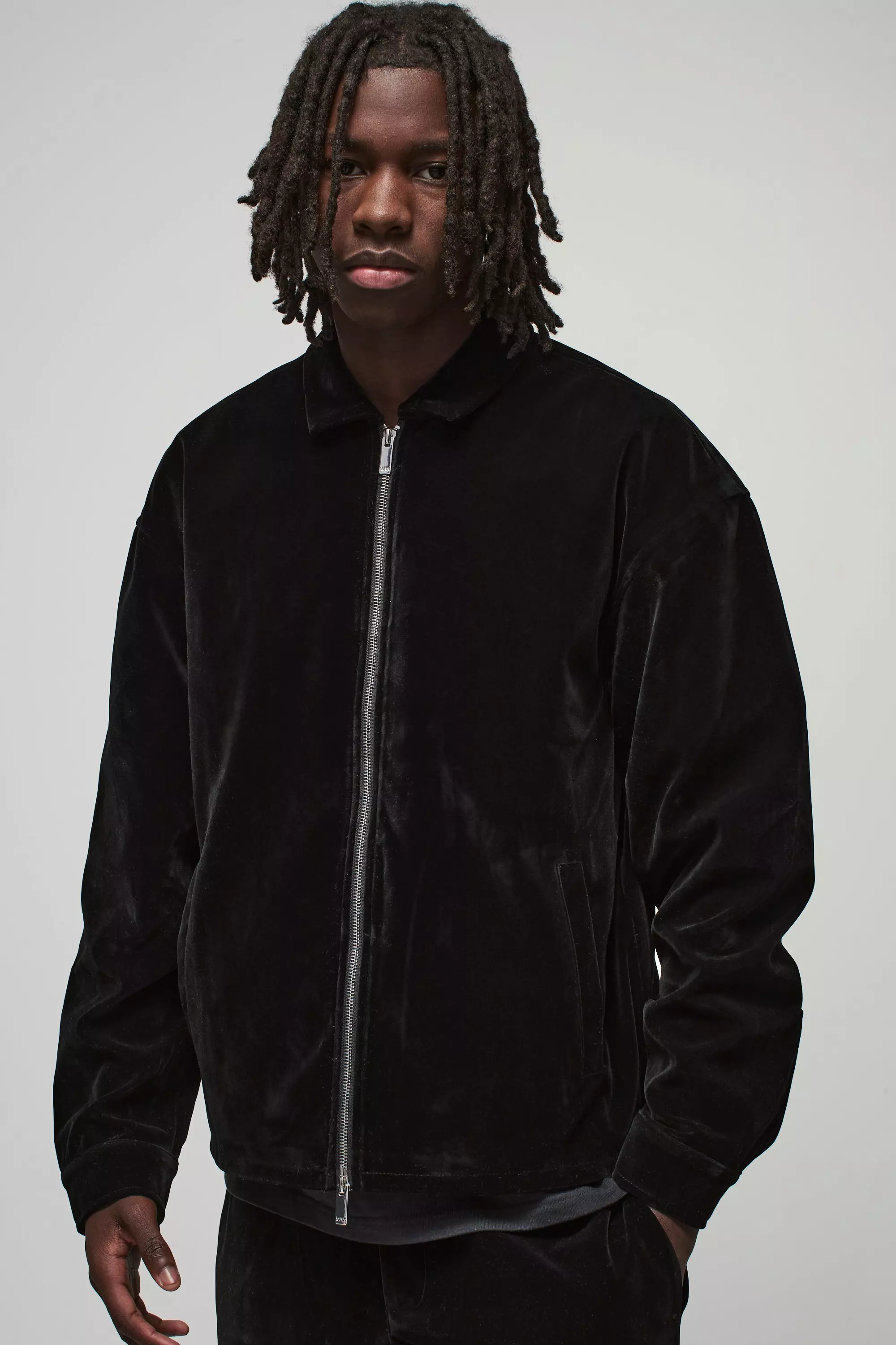 Surchemise oversize zippée en velours, Black autre image