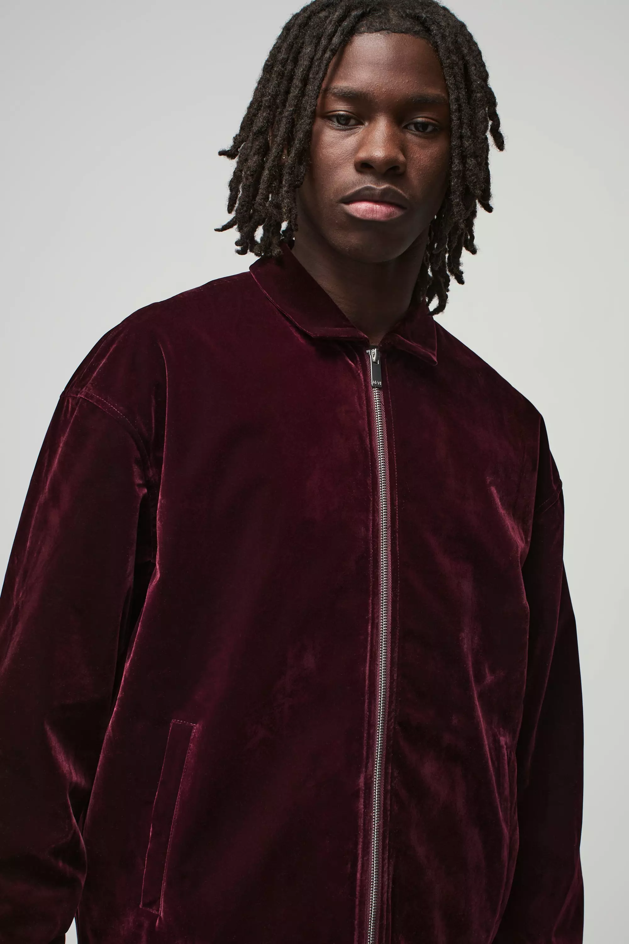 Wine Oversized Zip Through Velour Overshirt alternative image