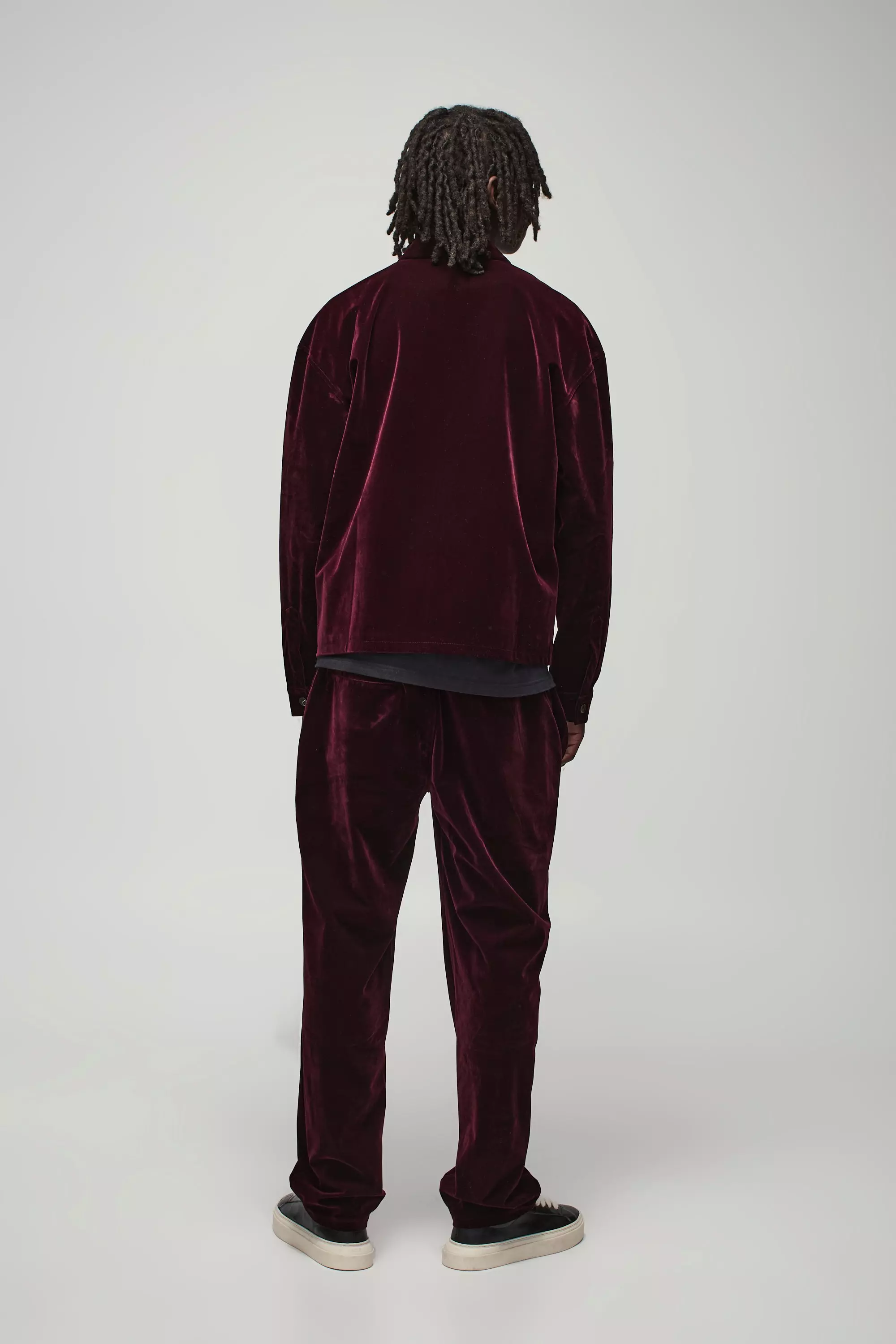 Wine Straight Leg Half Fixed Waistband Velour Trousers alternative image