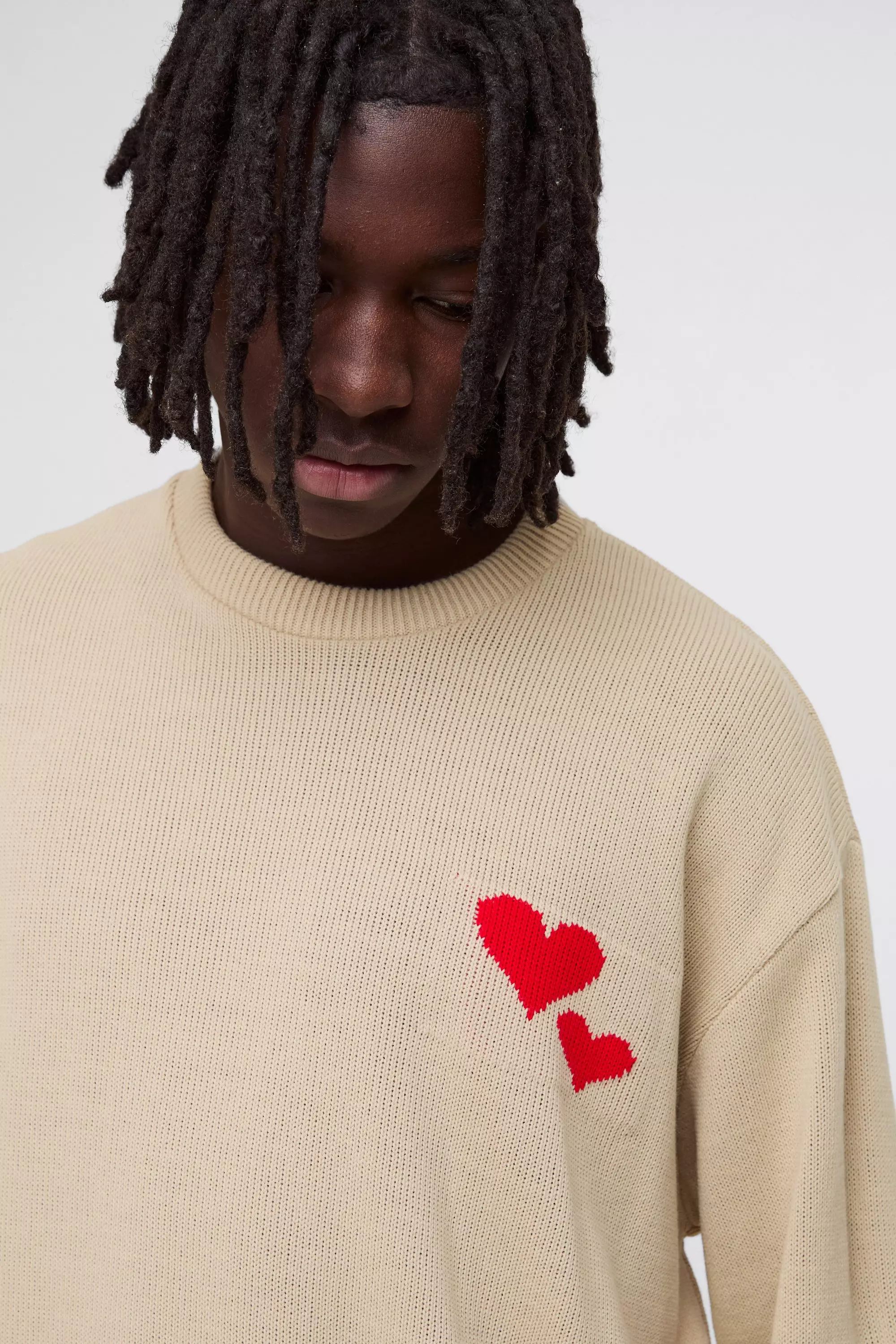 Kastiger Oversize Pullover mit Herz-Stickerei, Stone alternatives Bild