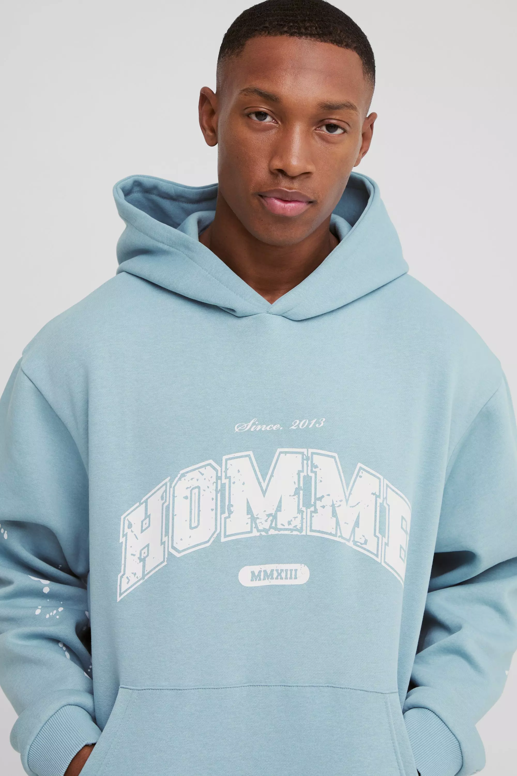 Light blue Oversized Boxy Paint Splatter Homme Hoodie alternative image