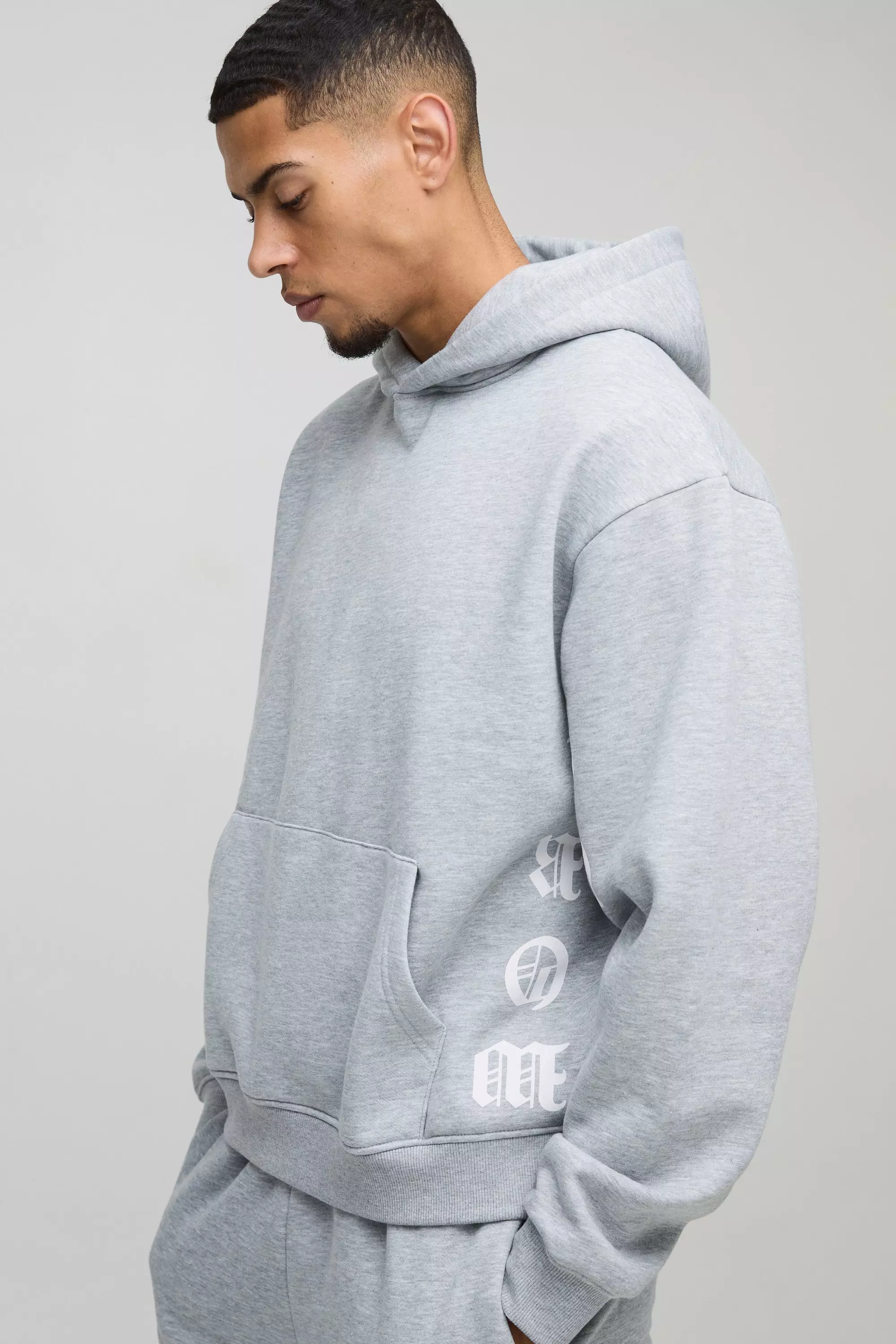 Grey marl Oversized Boxy Printed Flared Tracksuit alternative image
