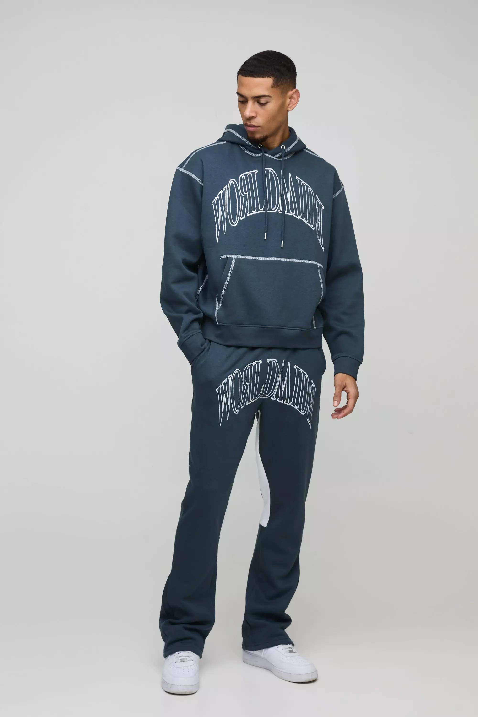 Oversized Worldwide Contrast Stitch Gusset Tracksuit slate blue