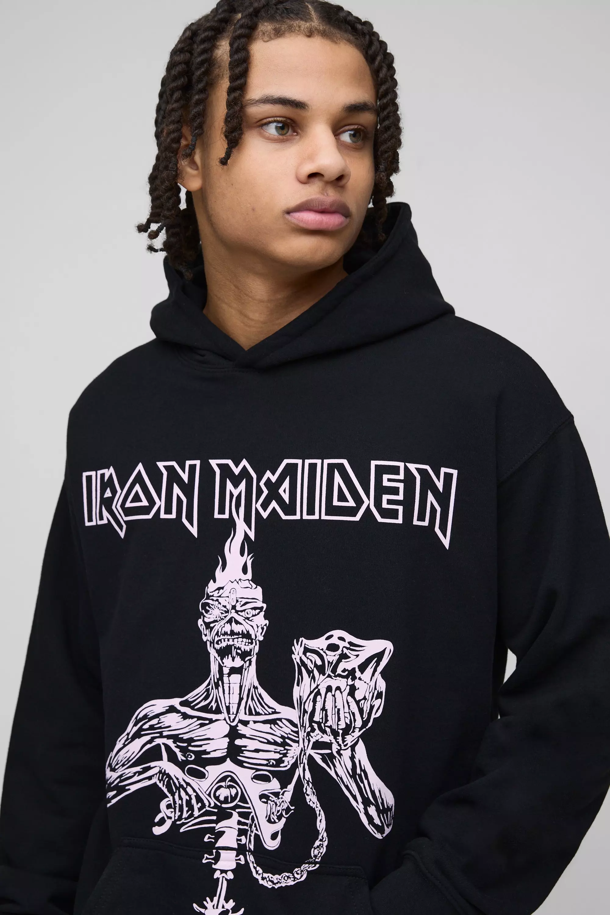 Black Oversized Iron Maiden License Print Hoodie alternative image
