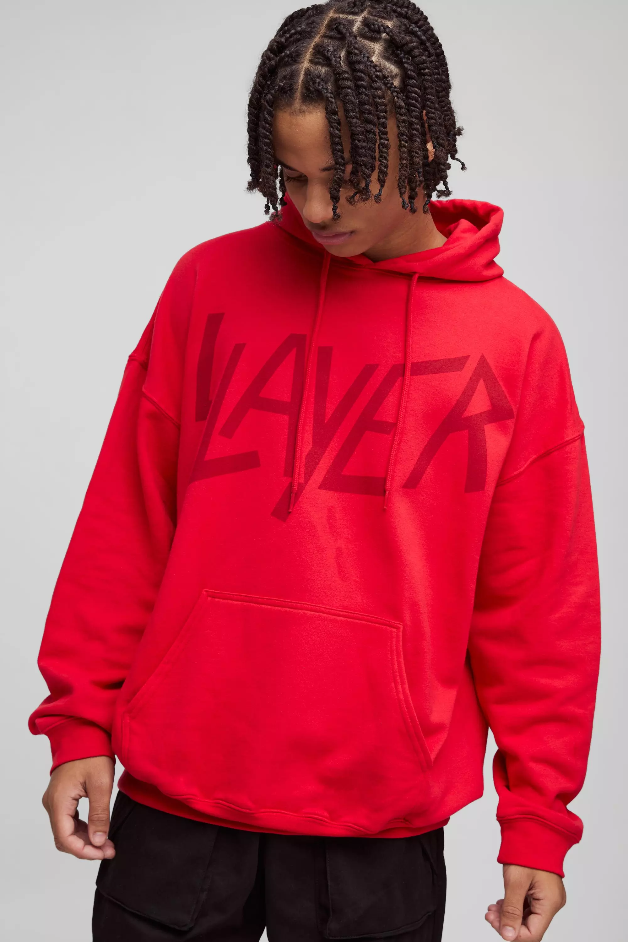 Oversized Slayer License Print Hoodie Red