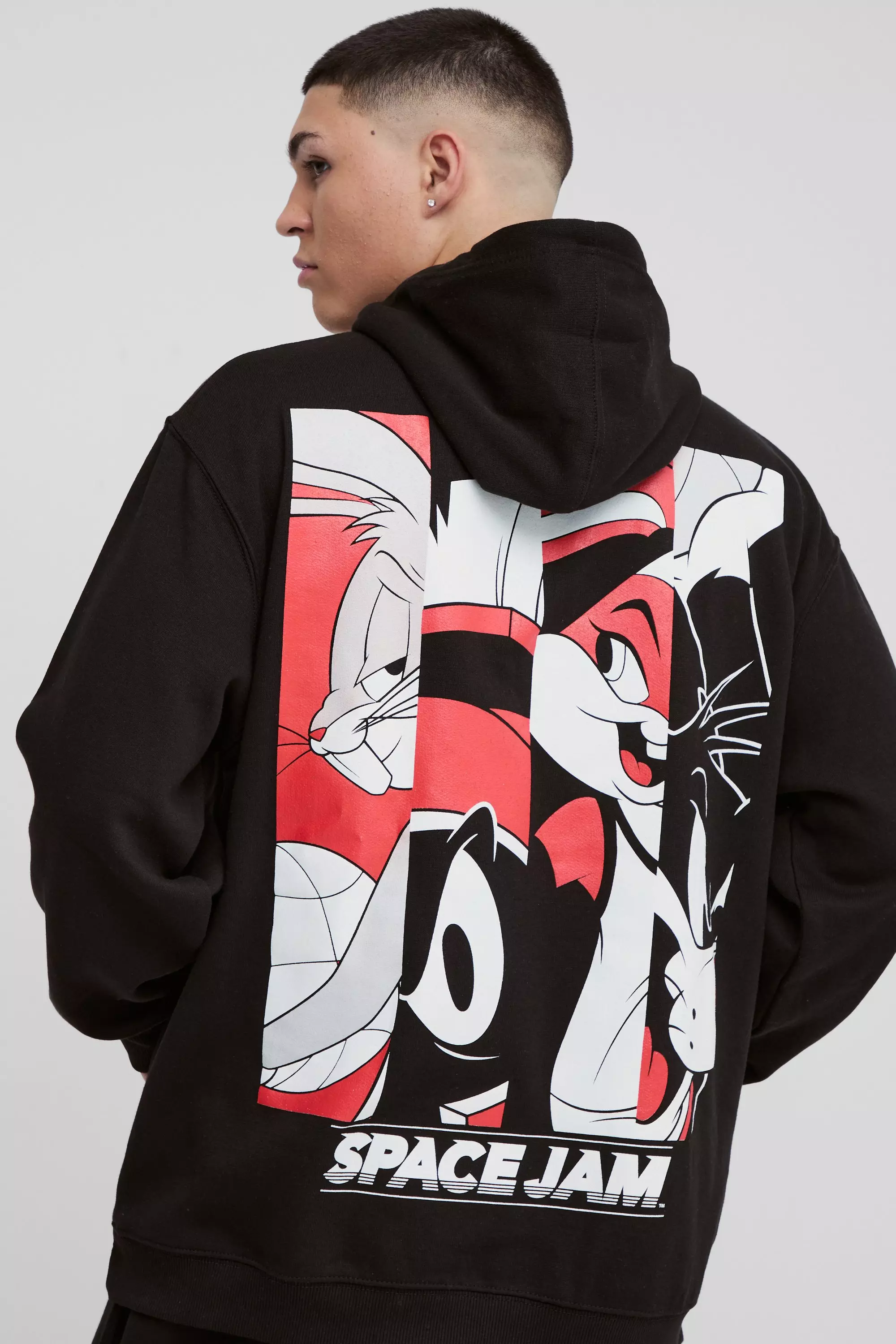 Oversized Looney Tunes License Print Hoodie Black