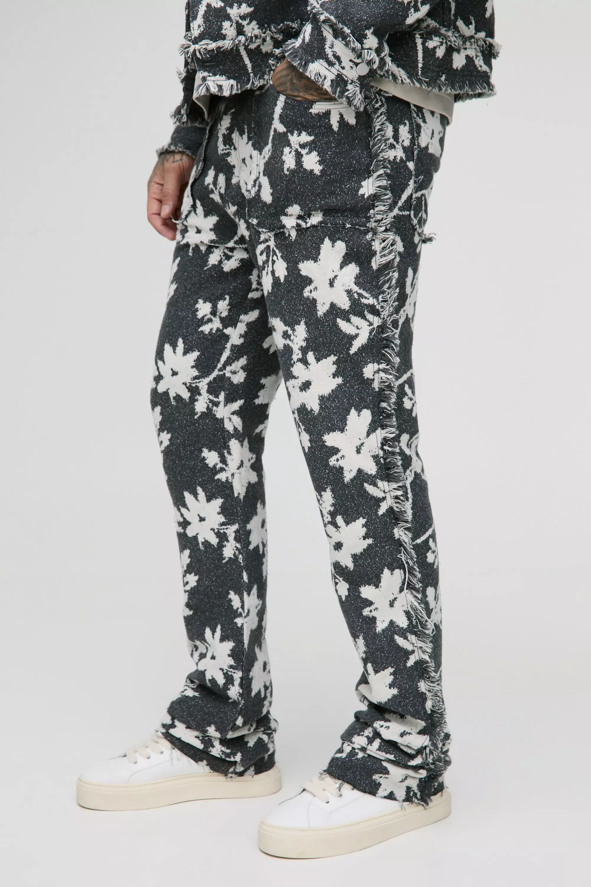Grey Tall Floral Tapestry Stacked Flared Trousers alternative image