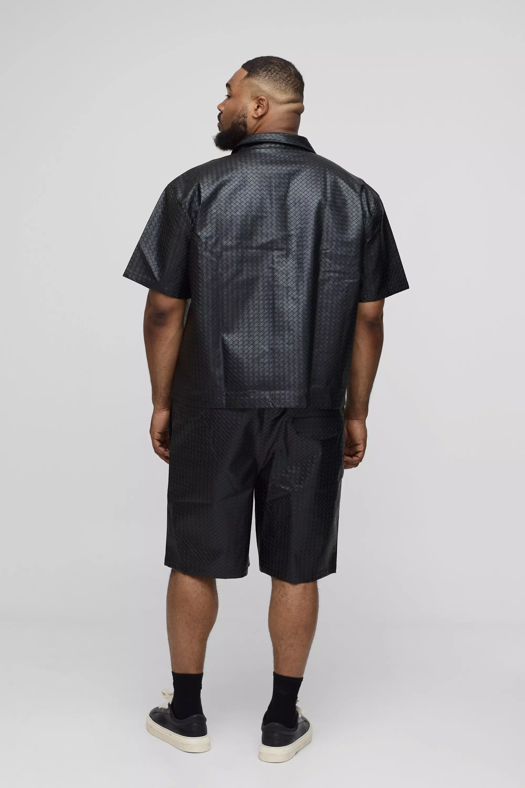 Black Plus Woven PU Relaxed Fit Pocket Detail Shorts alternative image