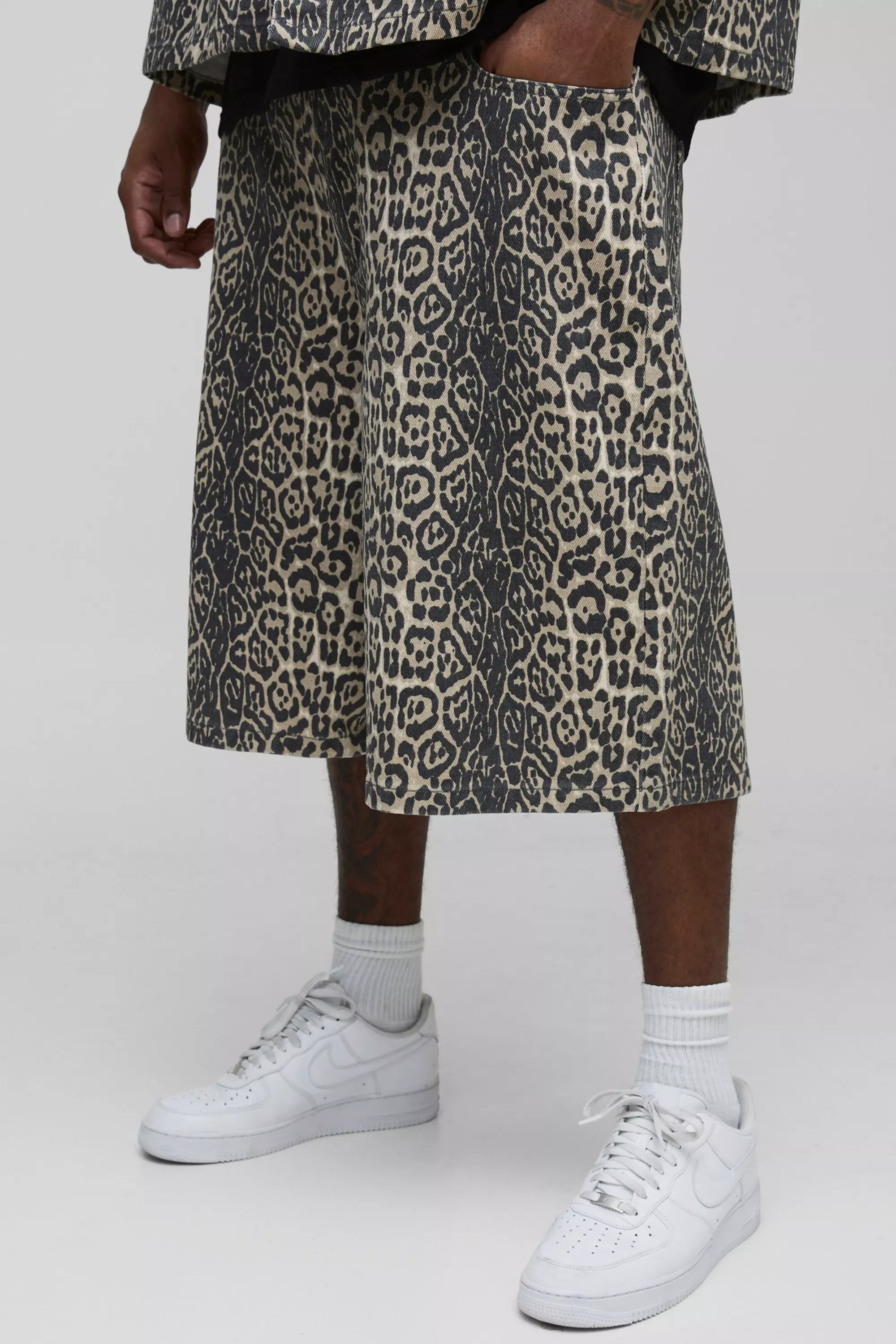 Tan Plus Washed Leopard Longline Jorts alternative image