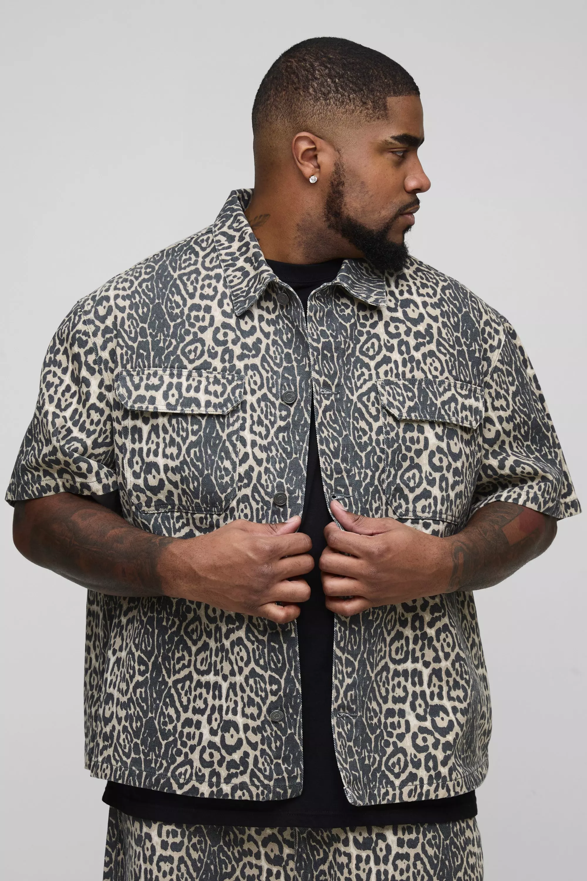 Tan Plus Washed Leopard Longline Jorts alternative image