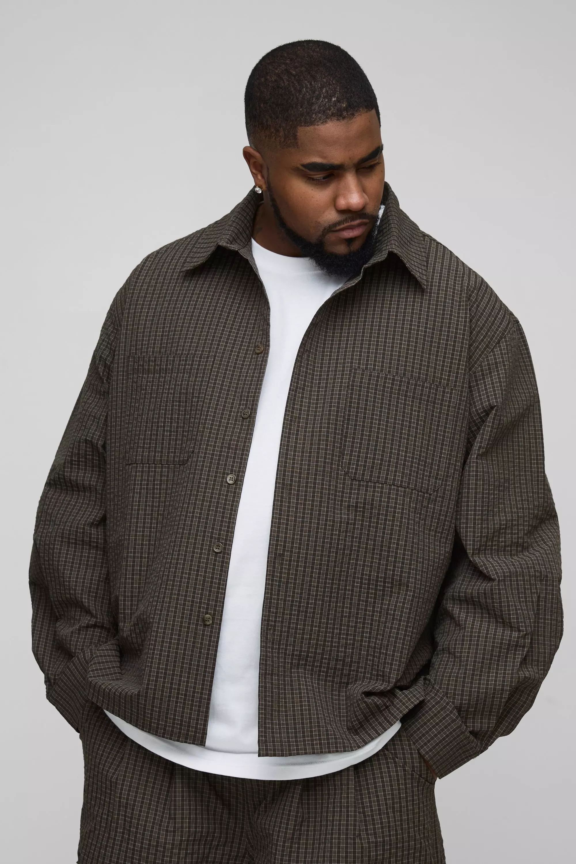 Plus kariertes Oversize Ripstop-Hemd, Charcoal alternatives Bild