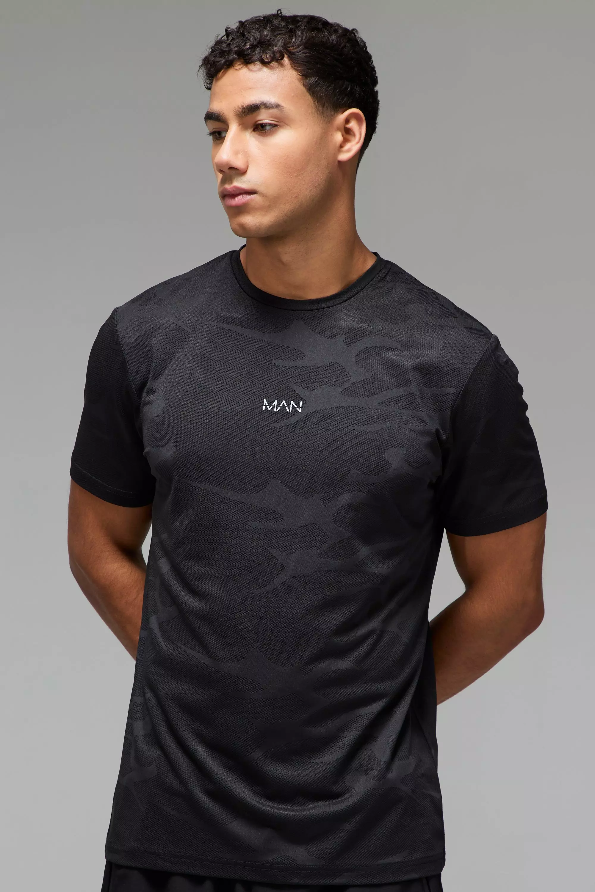 Black Man Active Camo Jacquard Regular Fit T-shirt