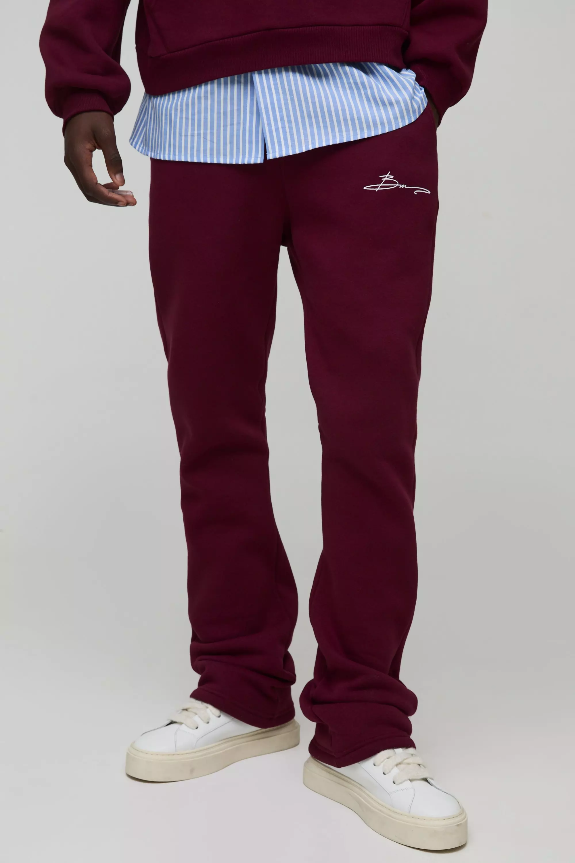 Burgundy Man Slim Fit Flared Stacked Joggingbroek Met Print alternatieve afbeelding