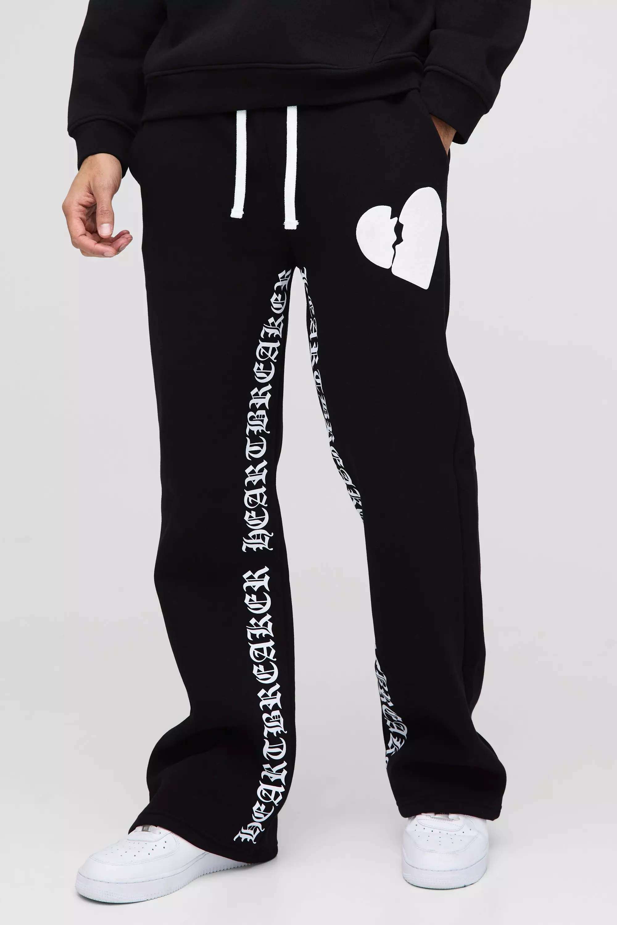 Black Relaxed Flare Heart Puff Print Gusset Print Jogger alternative image