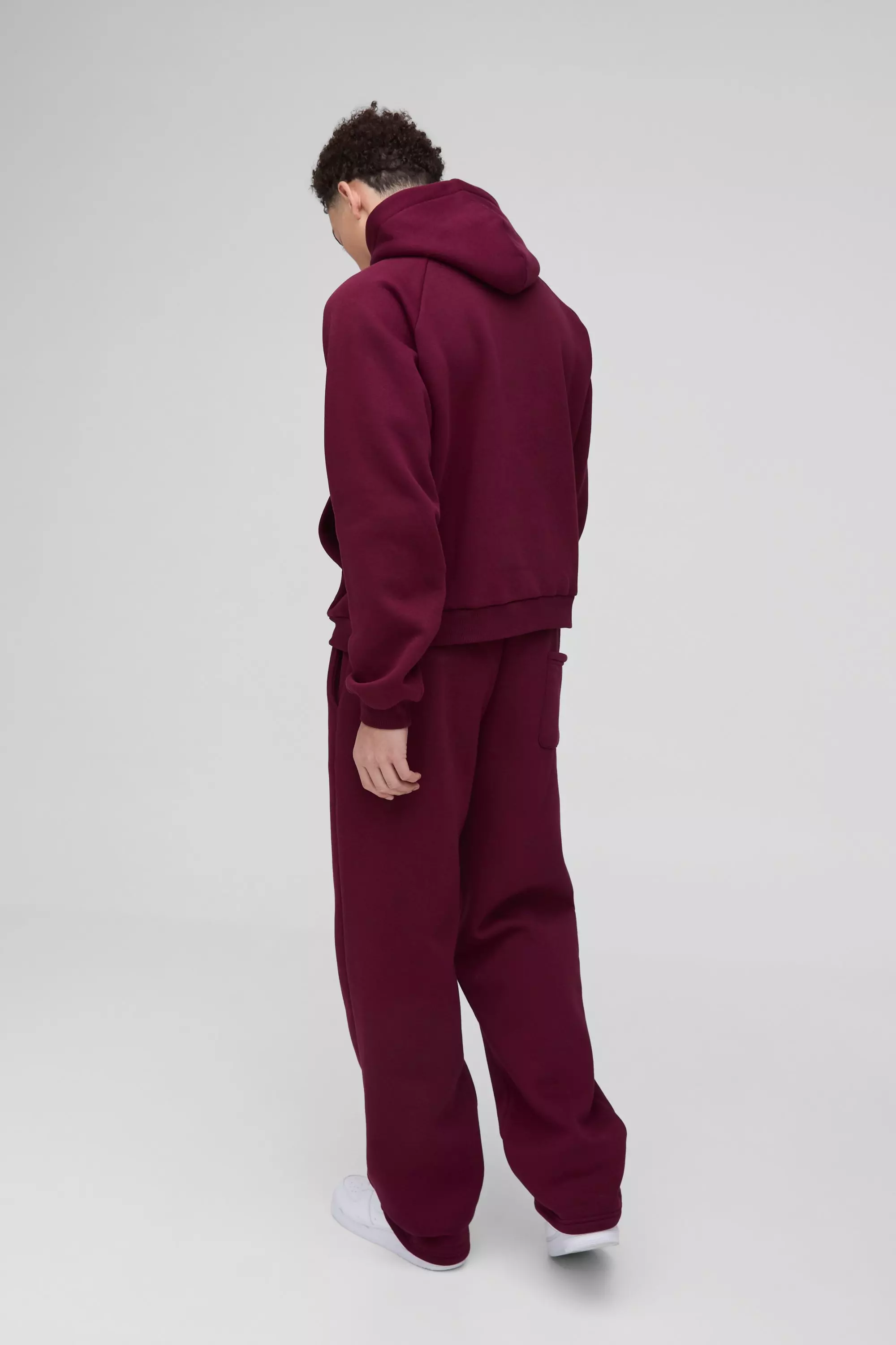 Burgundy Oversized Boxy Homme Raglan Hoodie Met Print alternatieve afbeelding