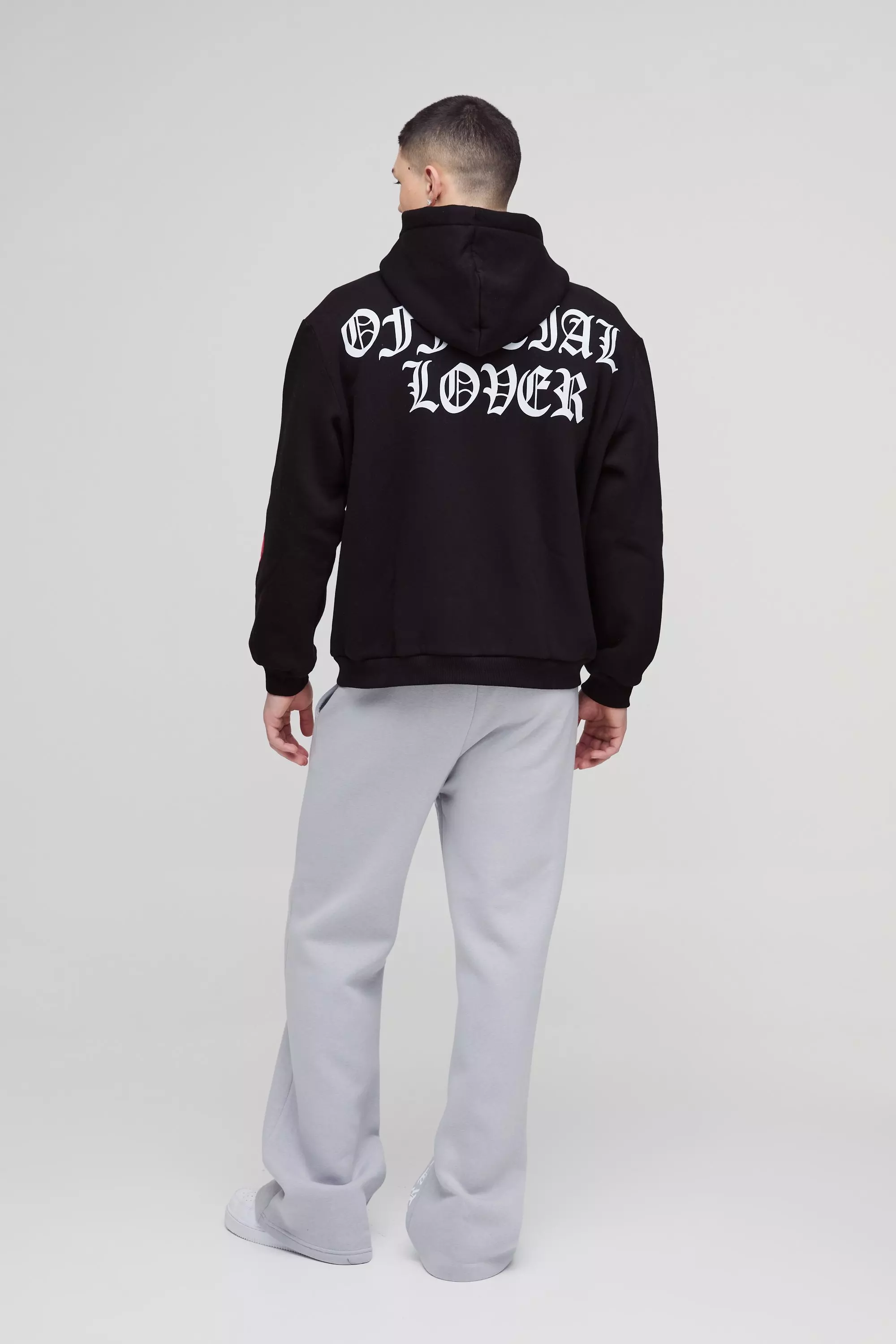 Sweat à capuche oversize zippé à imprimé cœur, Black autre image