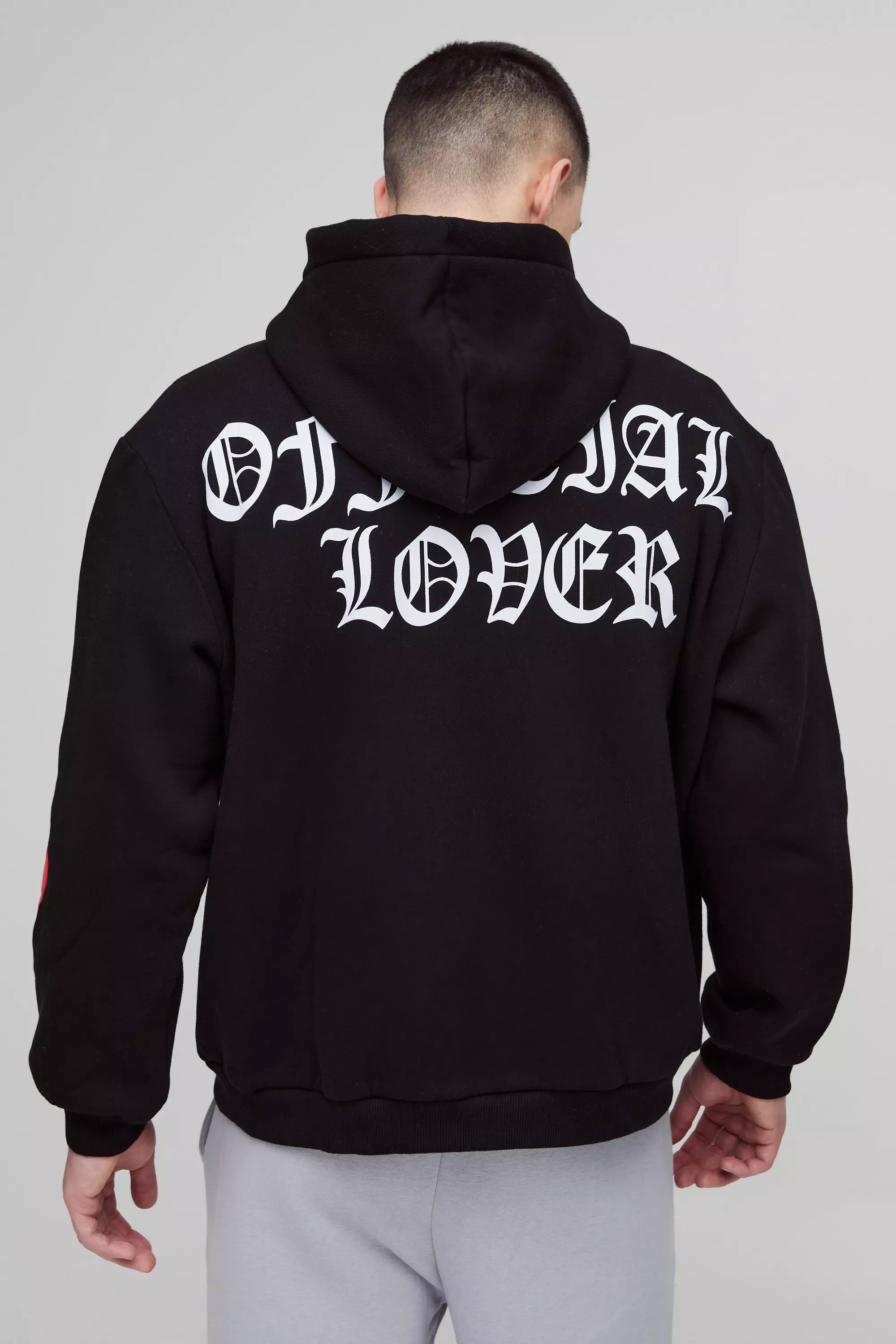 Sweat à capuche oversize zippé à imprimé cœur, Black autre image
