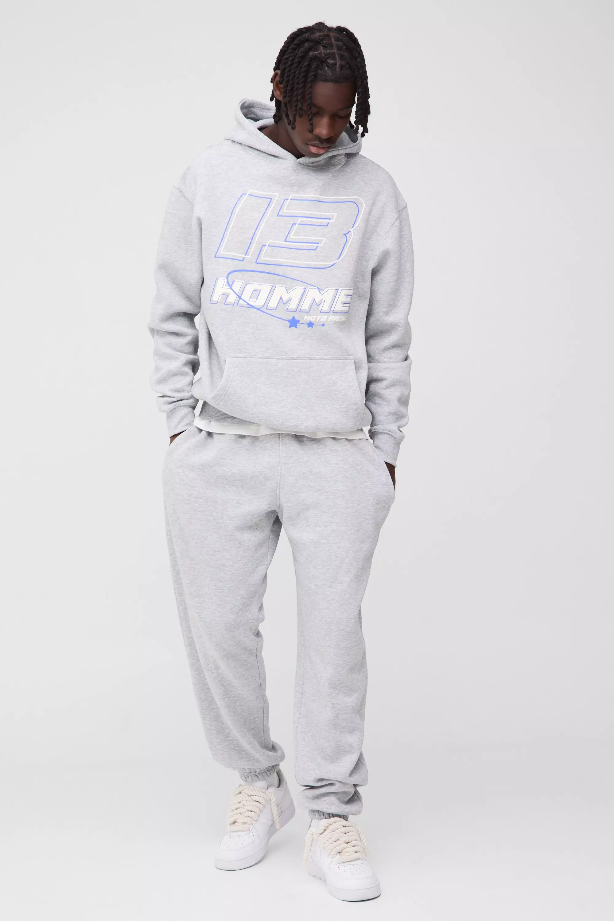 Oversized 13 Homme Print Hooded Tracksuit Grey