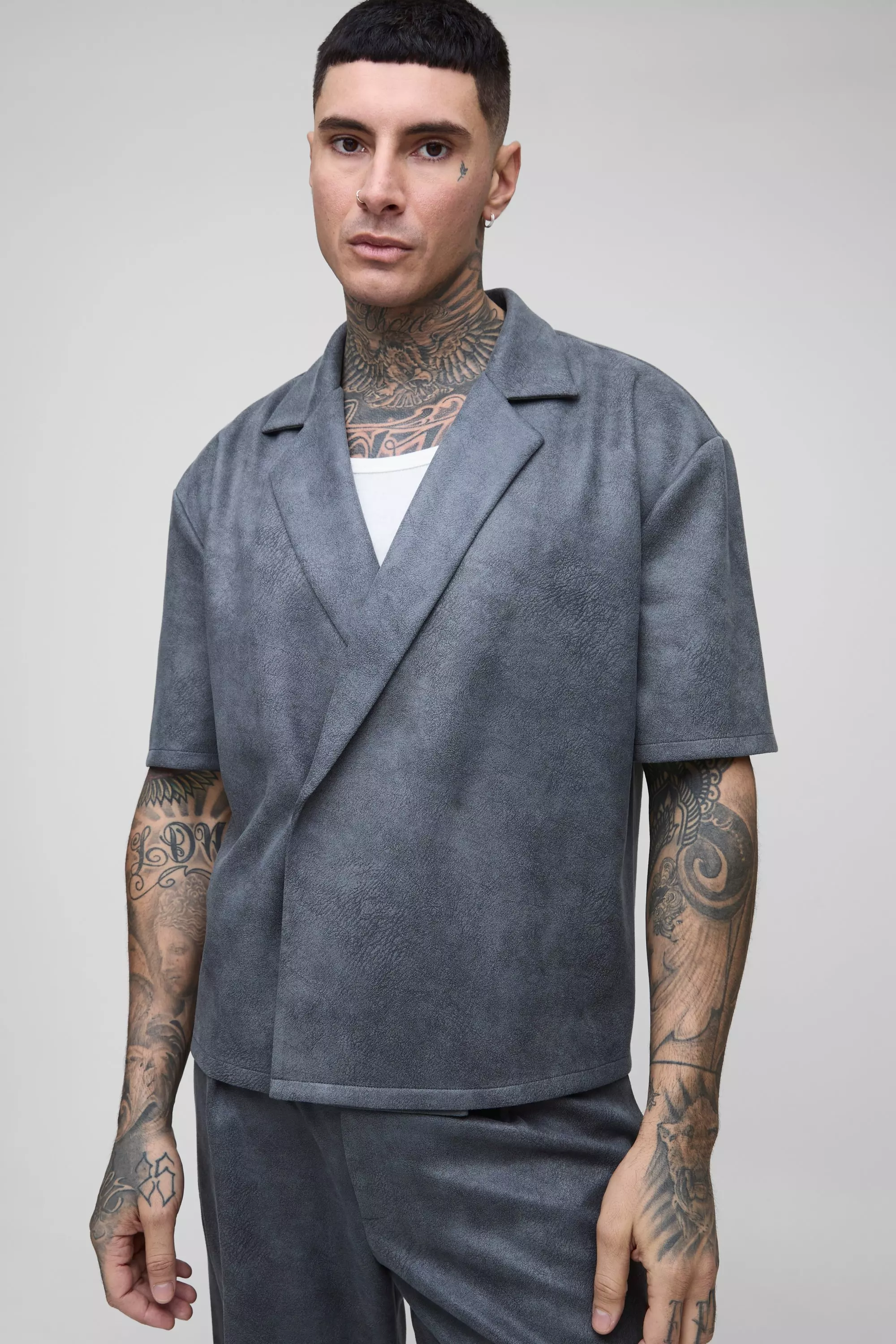 Camicia Sartoriale Tall In Scamosciato Sintetico, Charcoal immagine alternativa