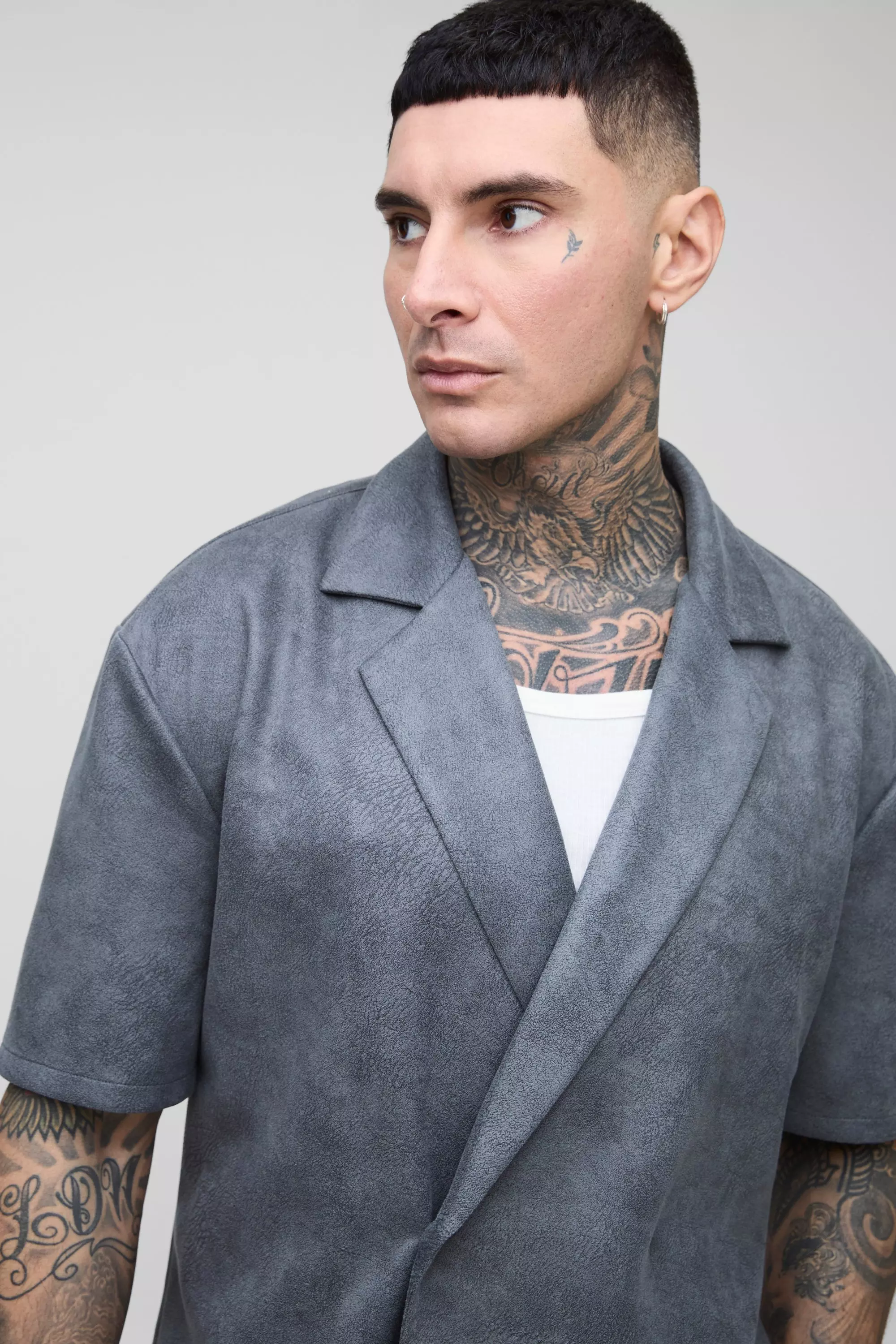 Camicia Sartoriale Tall In Scamosciato Sintetico, Charcoal immagine alternativa