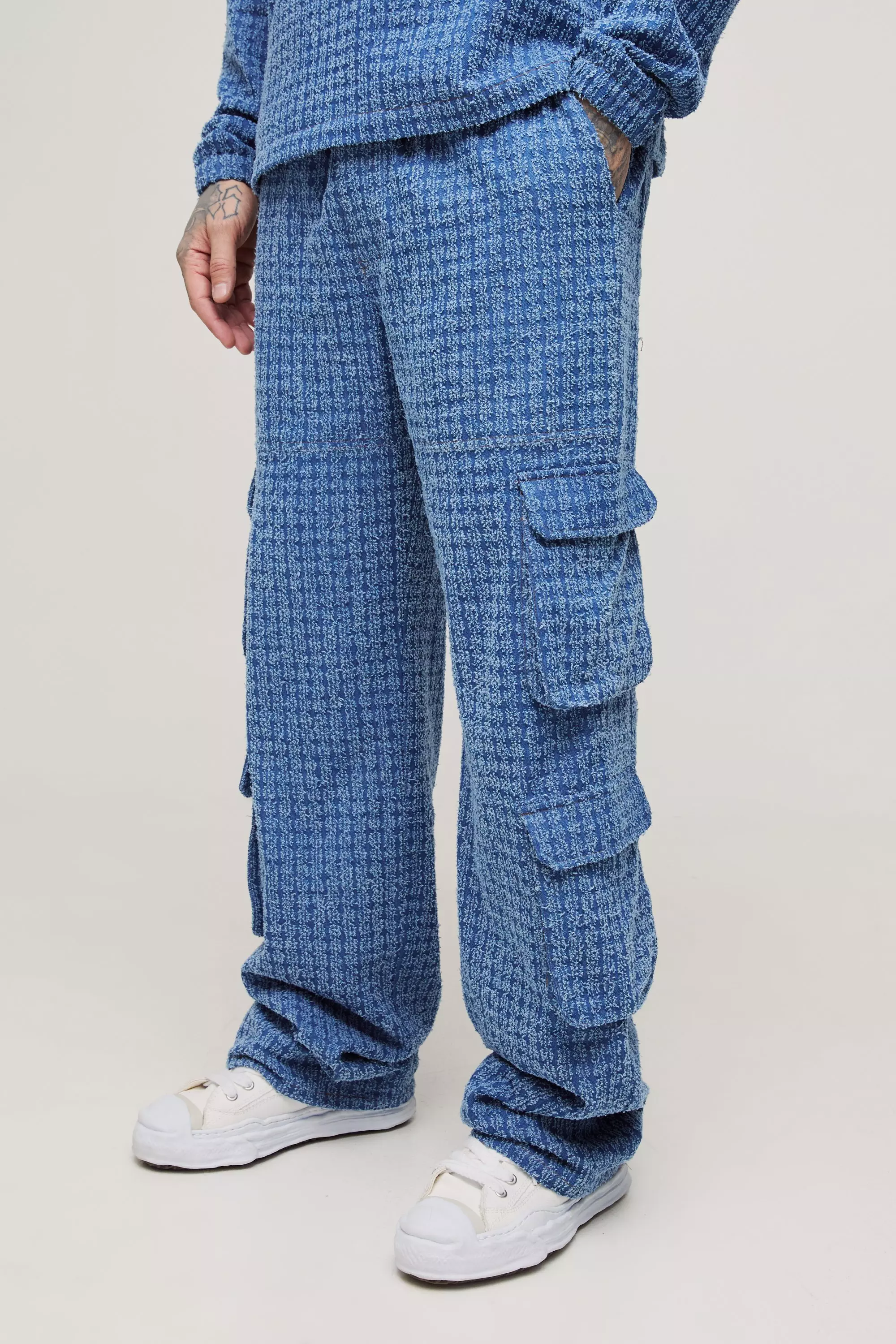 Mid blue Tall Textured Denim Relaxed Fit Cargo Jeans alternative image