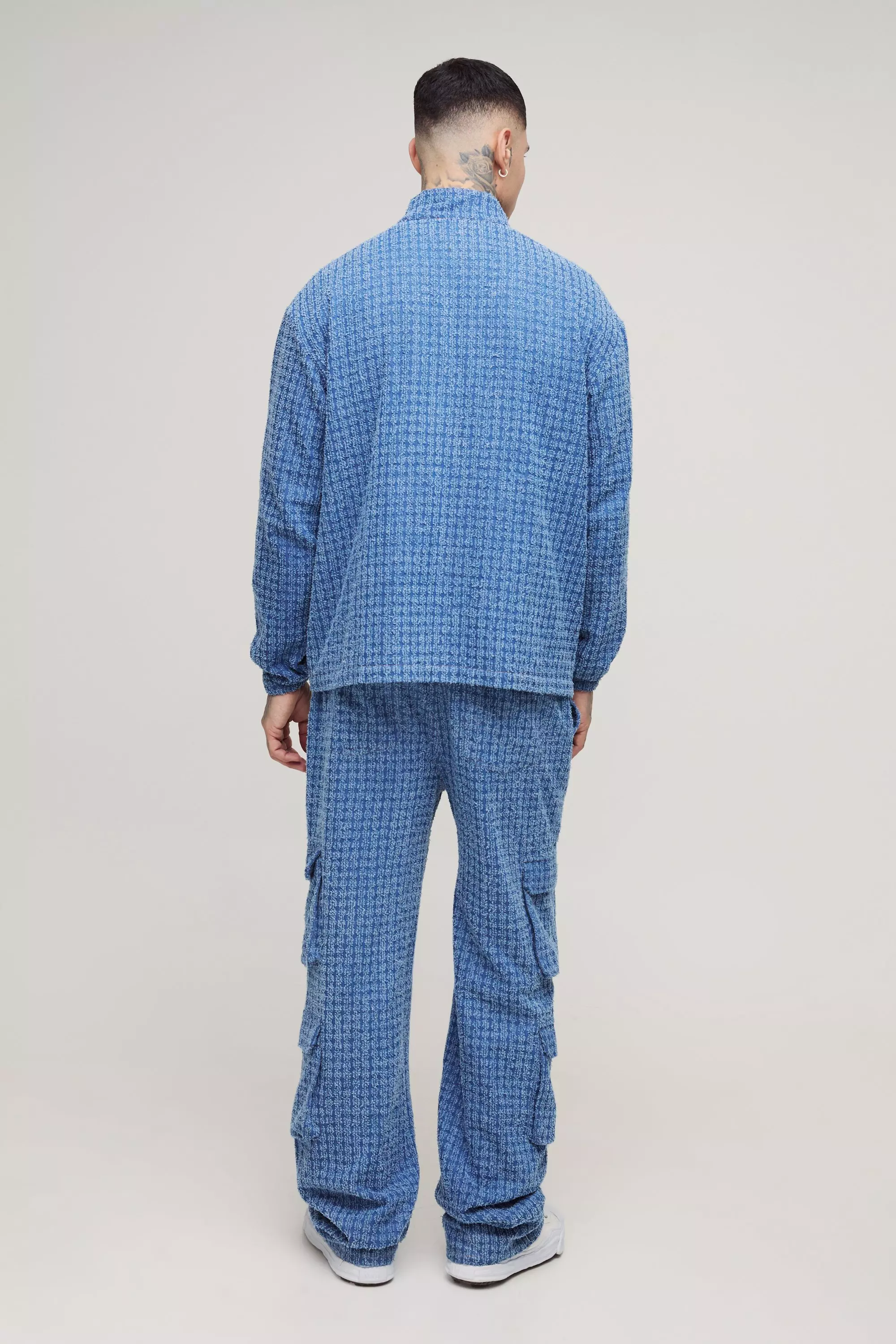 Mid blue Tall Textured Denim Relaxed Fit Cargo Jeans alternative image