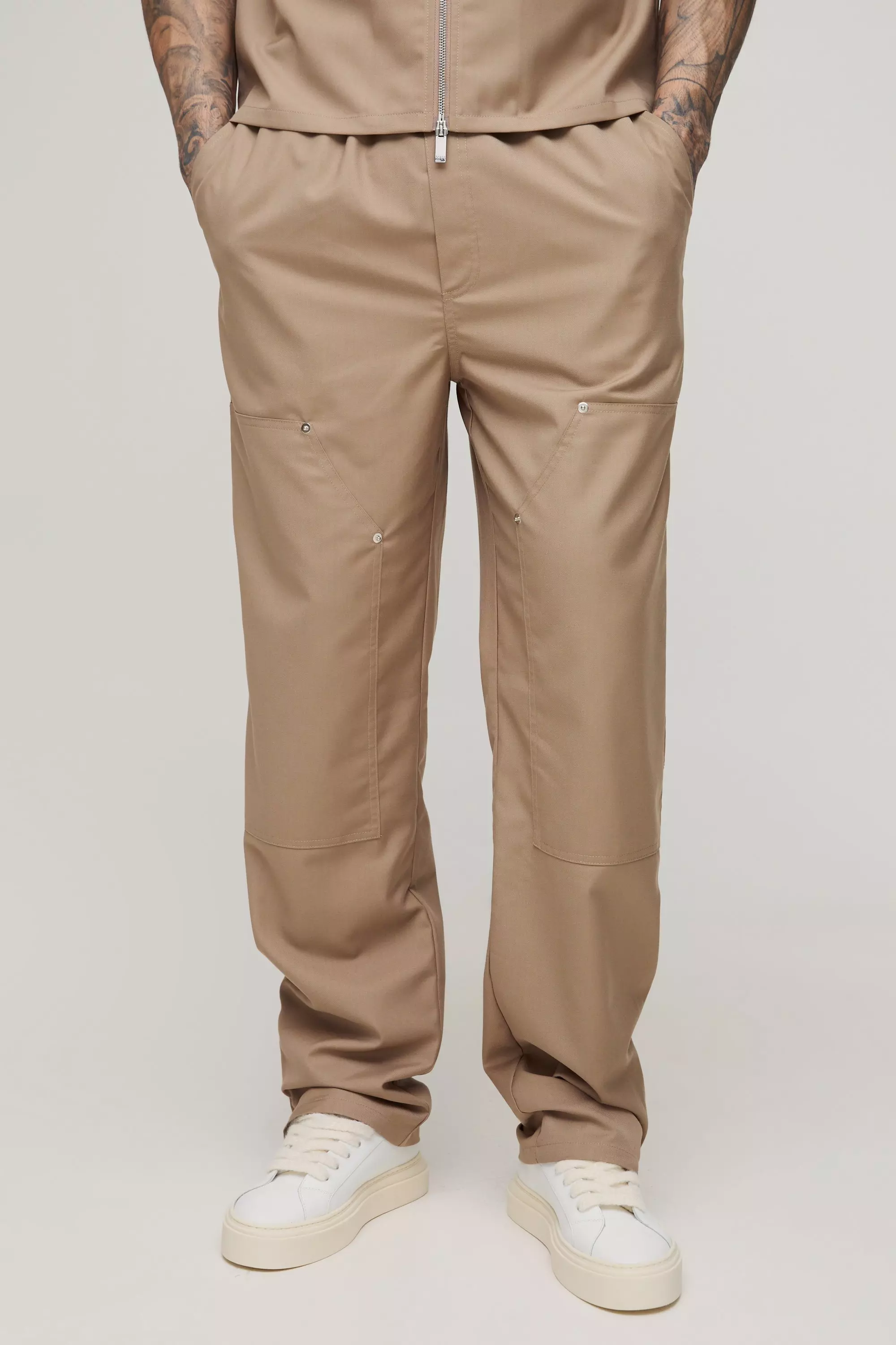 Stone Tall Straight Leg Carpenter Detail Trousers alternative image