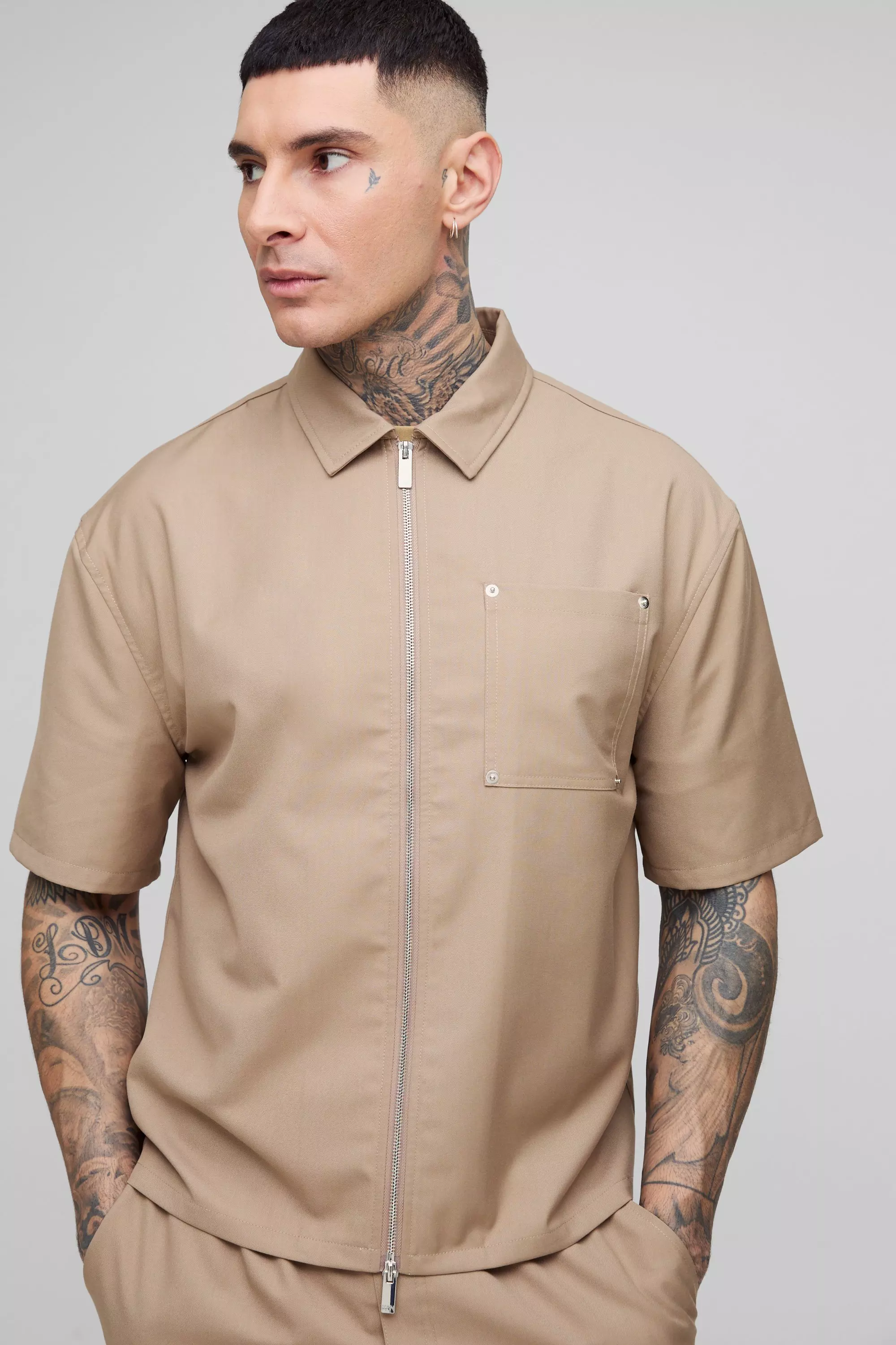 Stone Tall Straight Leg Carpenter Detail Trousers alternative image