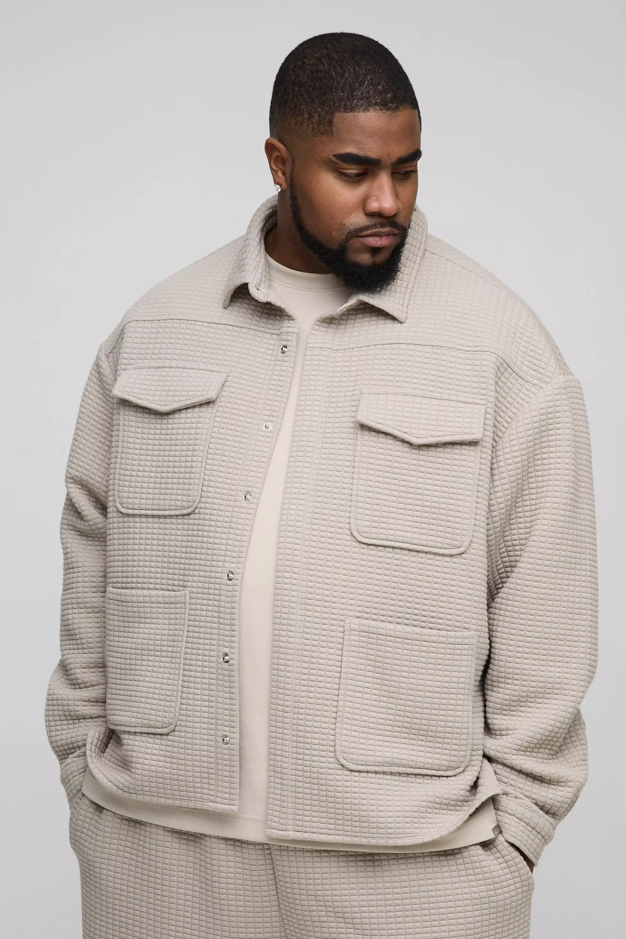 Taupe Plus Quilted Oversized Overshirt alternative image