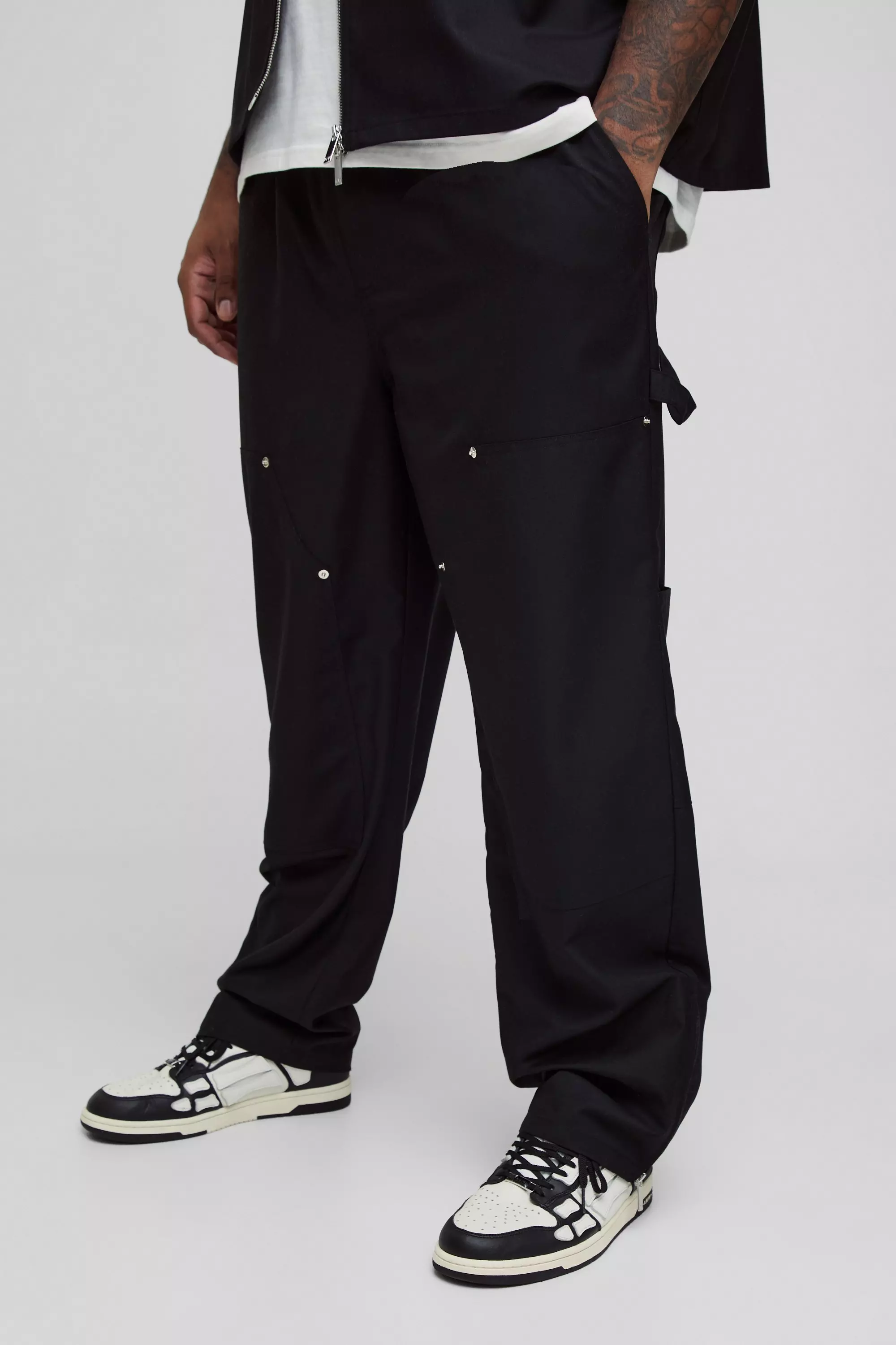Black Plus Straight Leg Carpenter Detail Trousers alternative image