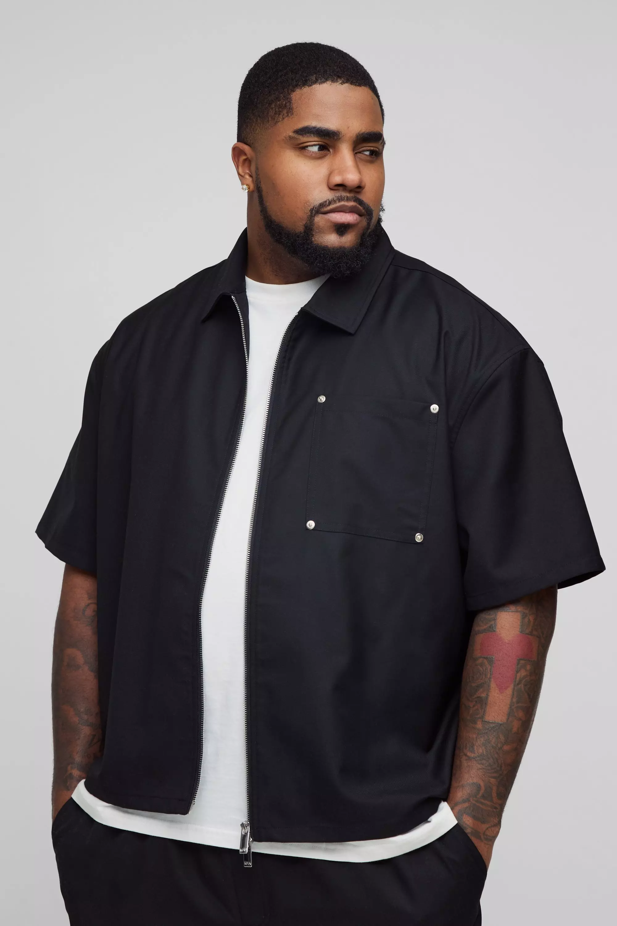 Black Plus Oversized Boxy Carpenter Detail Shirt alternative image