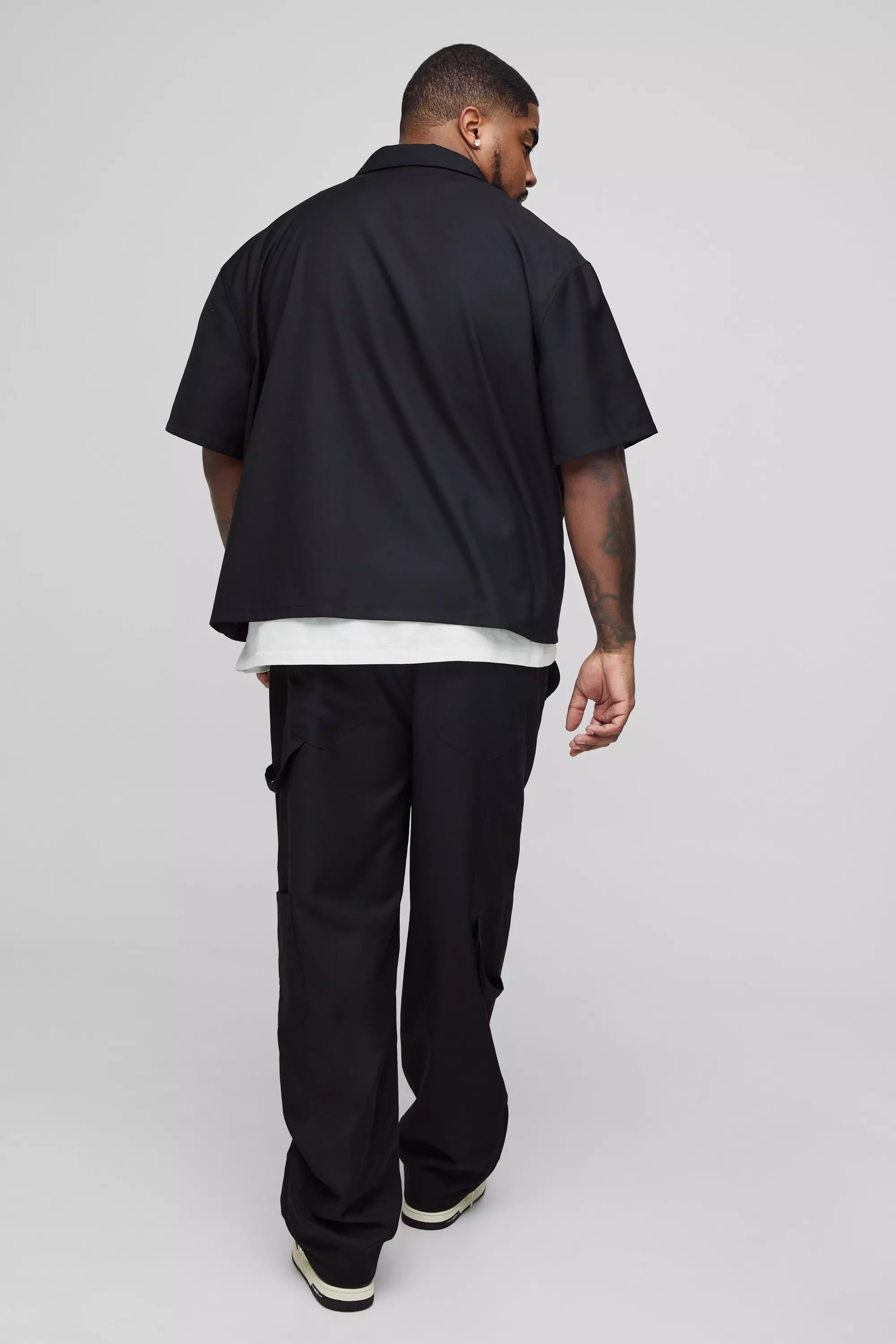 Black Plus Oversized Boxy Carpenter Detail Shirt alternative image