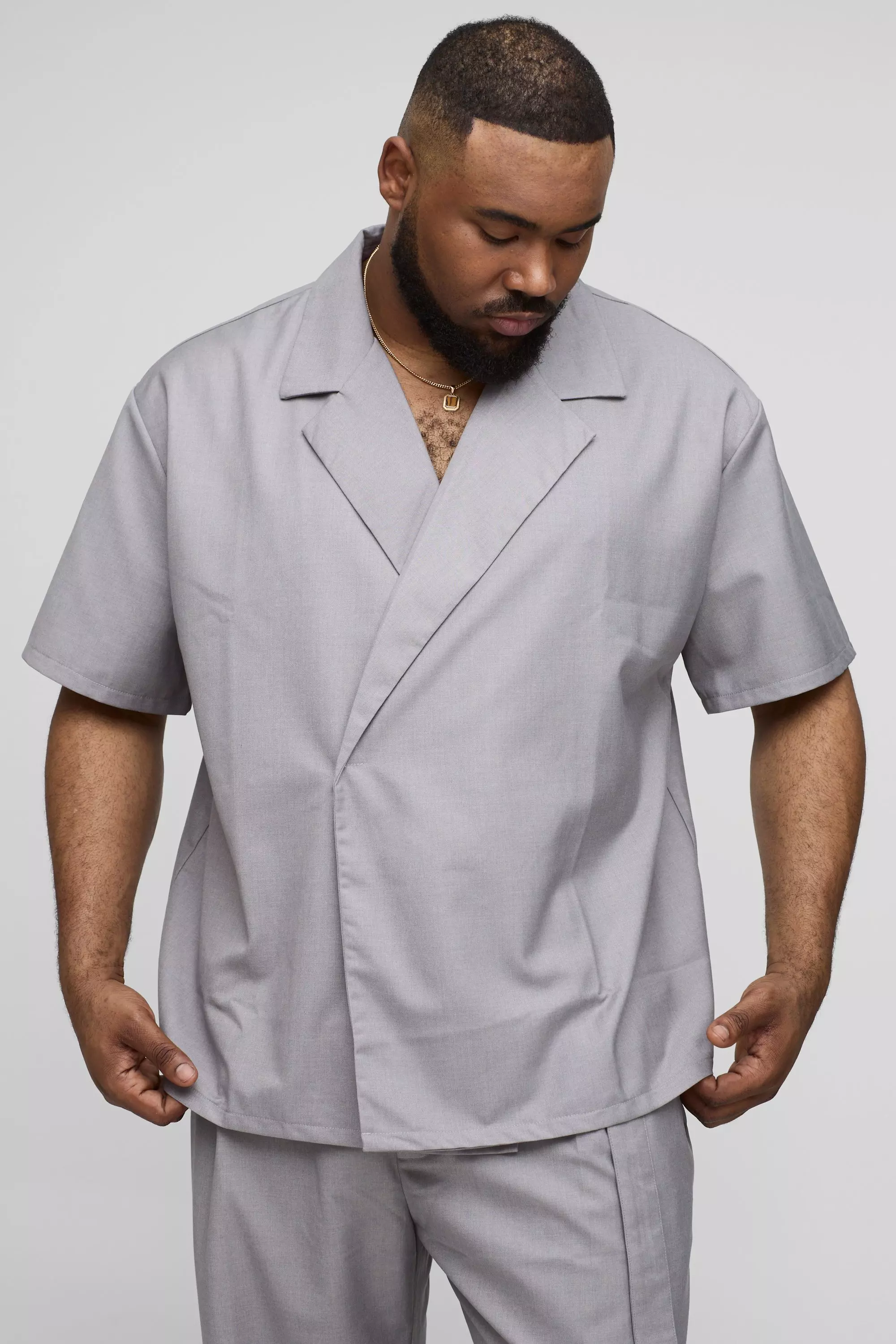 Grey Plus Tailored Boxy Wrap Shirt alternative image