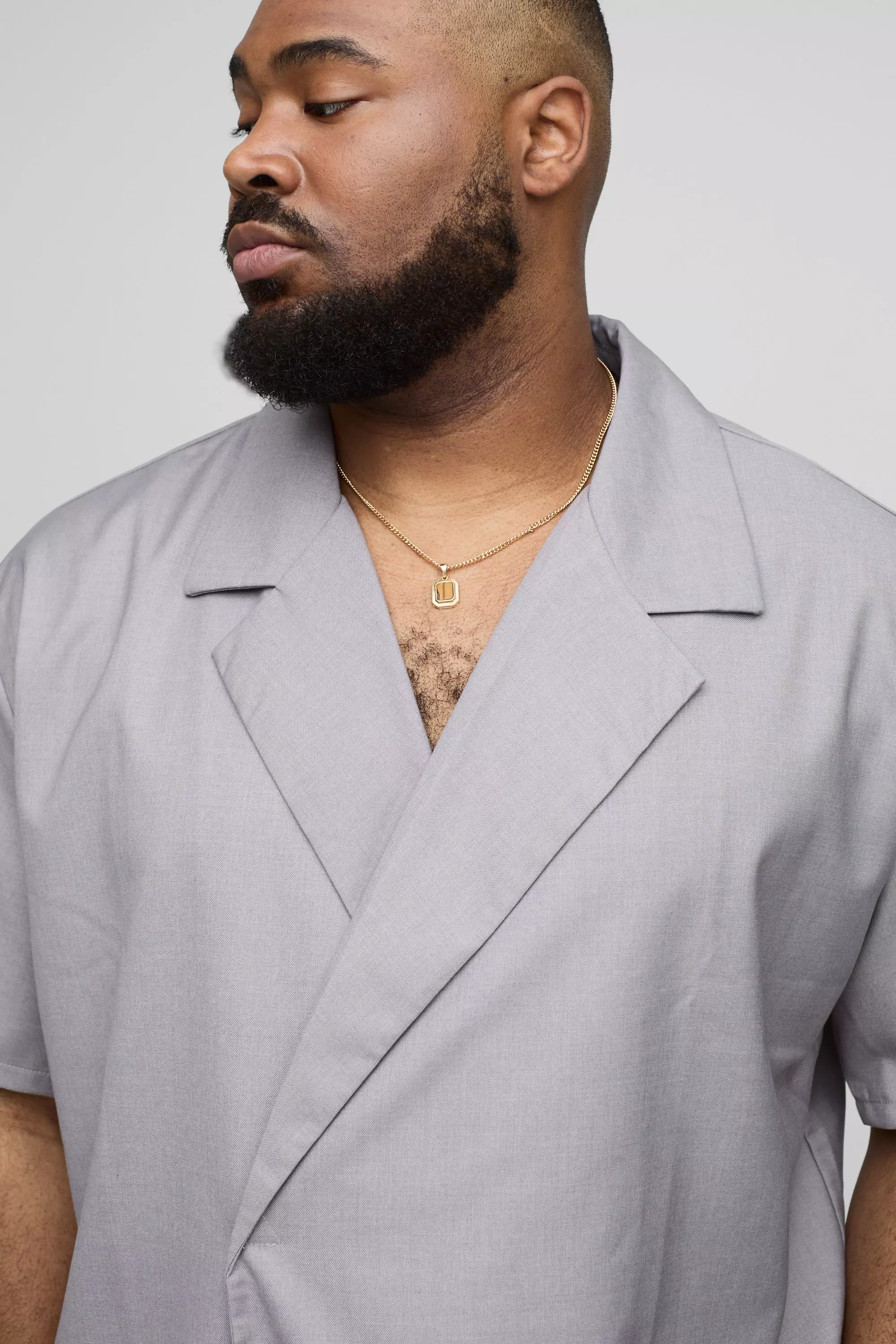 Grey Plus Tailored Boxy Wrap Shirt alternative image