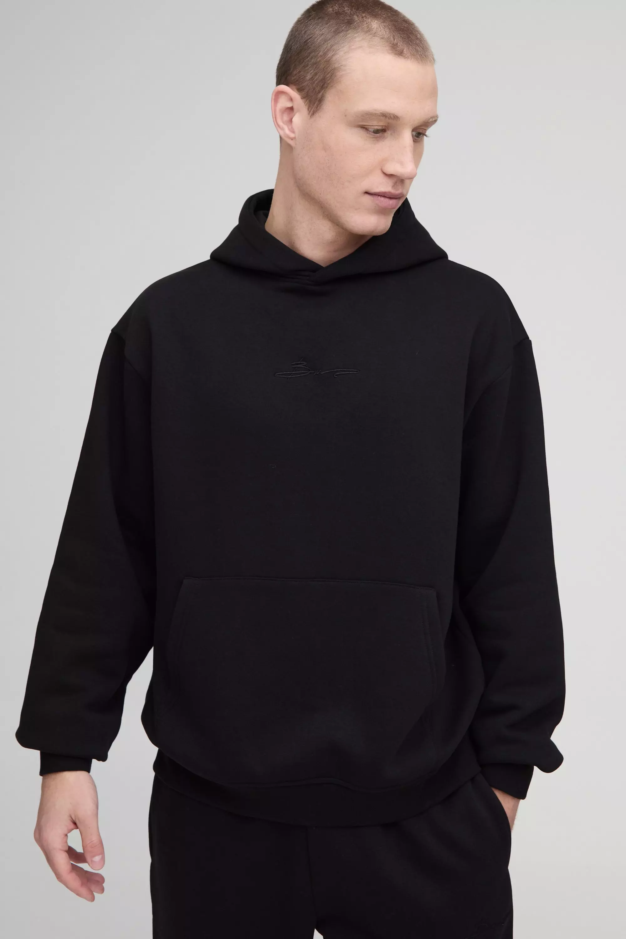 Black 330GSM Oversized BM Signature Over The Head Hoodie alternative image