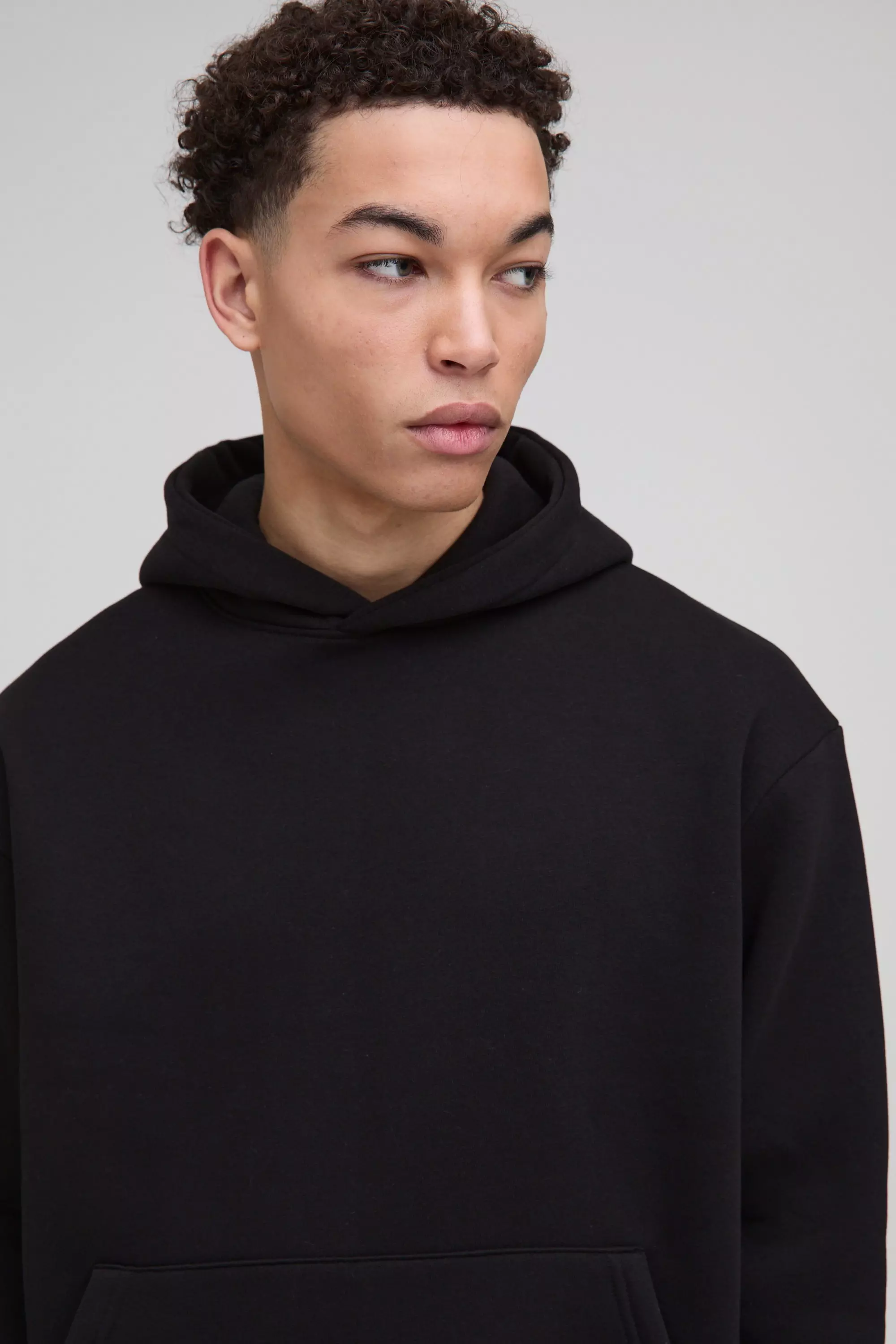 Black 330GSM Basic Oversized Boxy Hoodie alternative image
