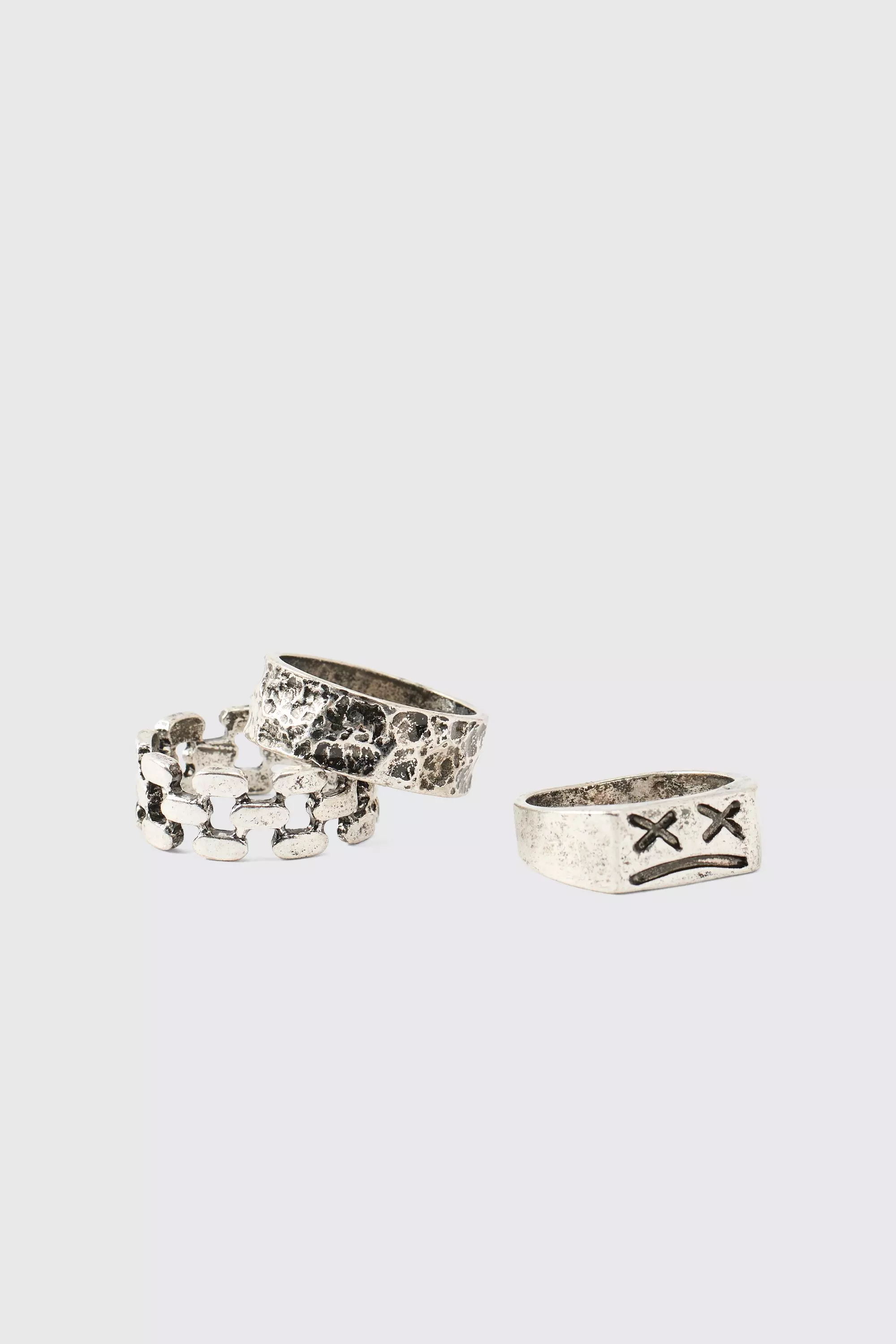 3er-Pack silberne Ringe mit Graffiti-Print, Silver alternatives Bild