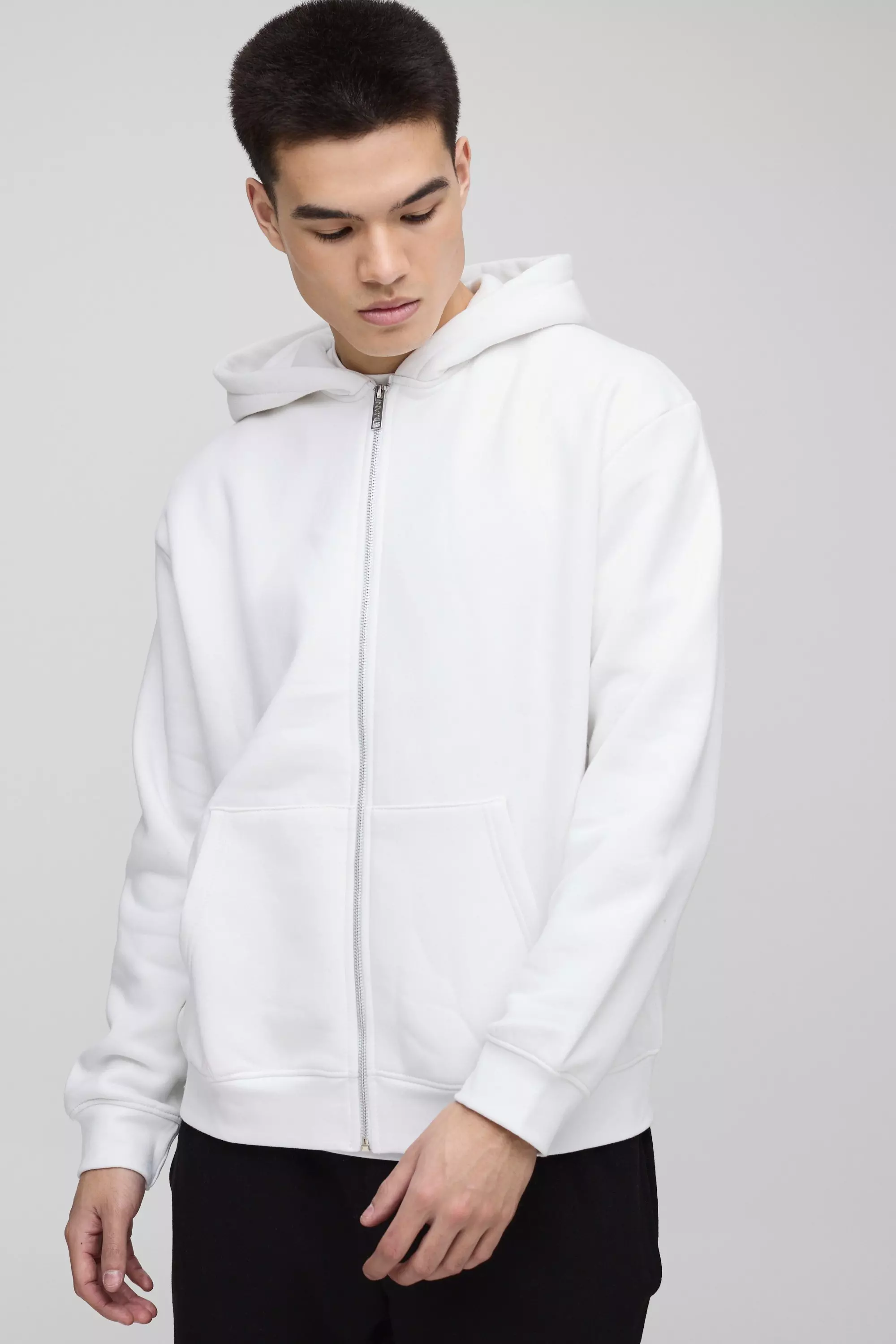White 330GSM Oversized Basic Zip Through Hoodie alternative image