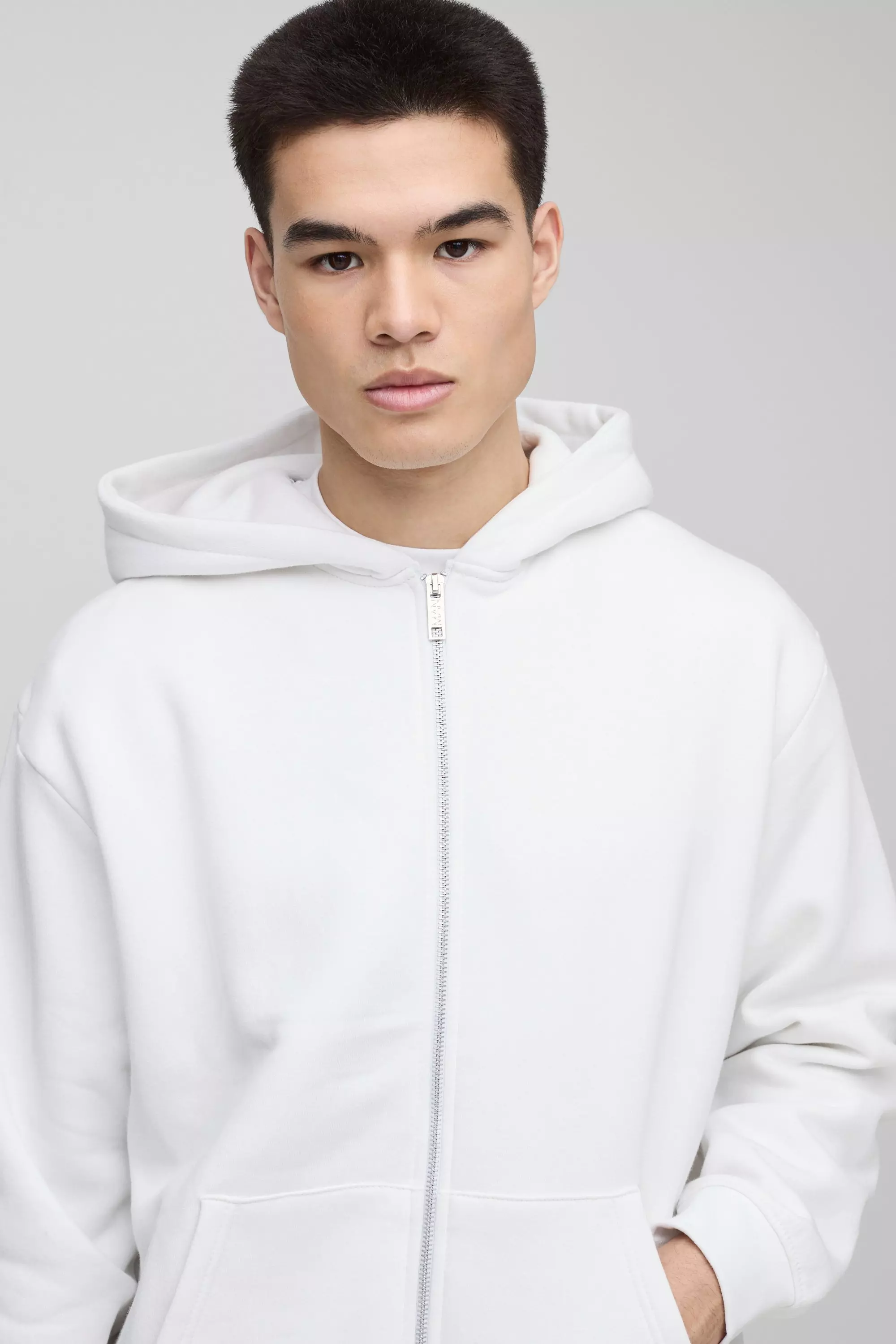 White 330GSM Oversized Basic Zip Through Hoodie alternative image