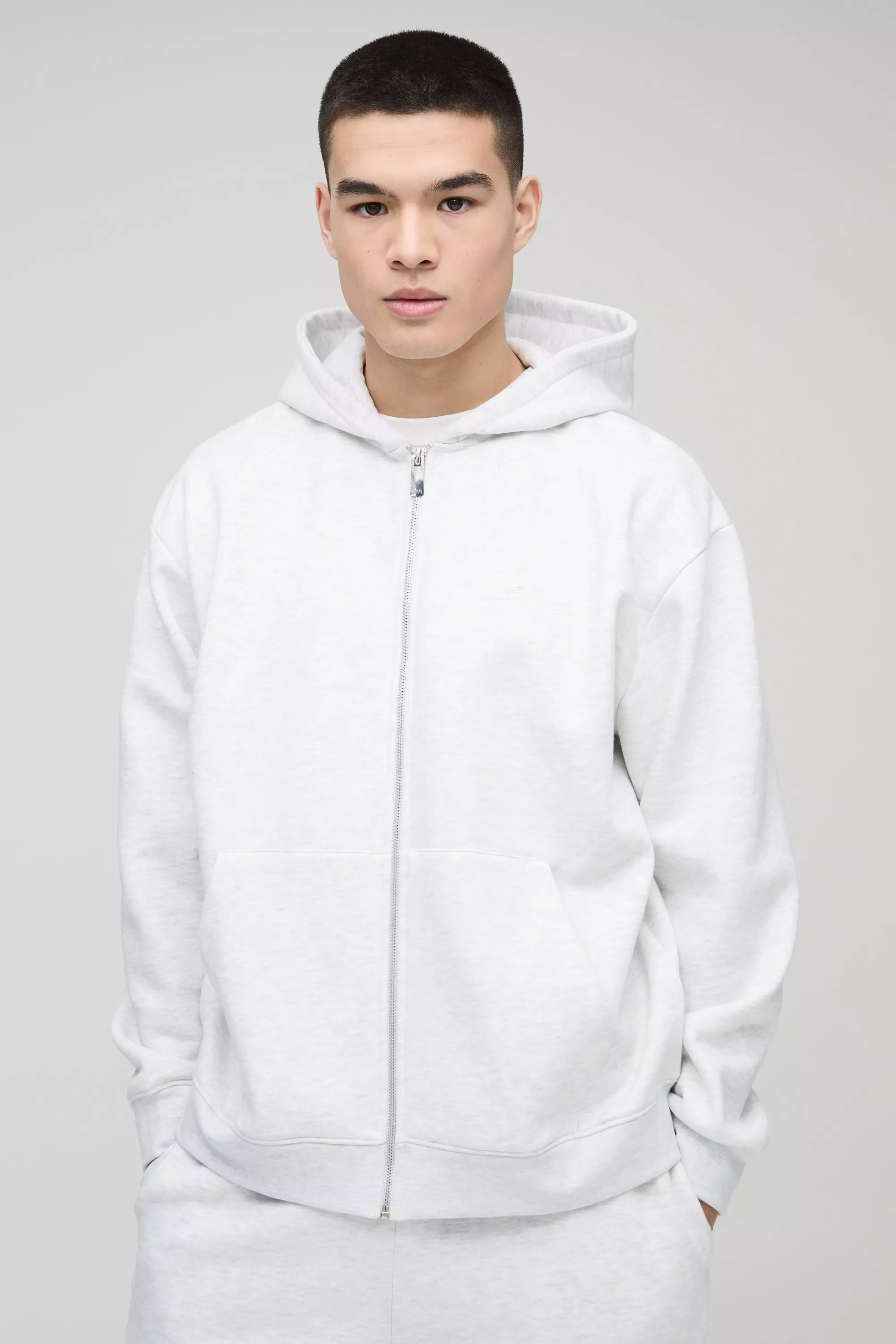 Grey 330GSM Oversized BM Signature Zip Through Hoodie