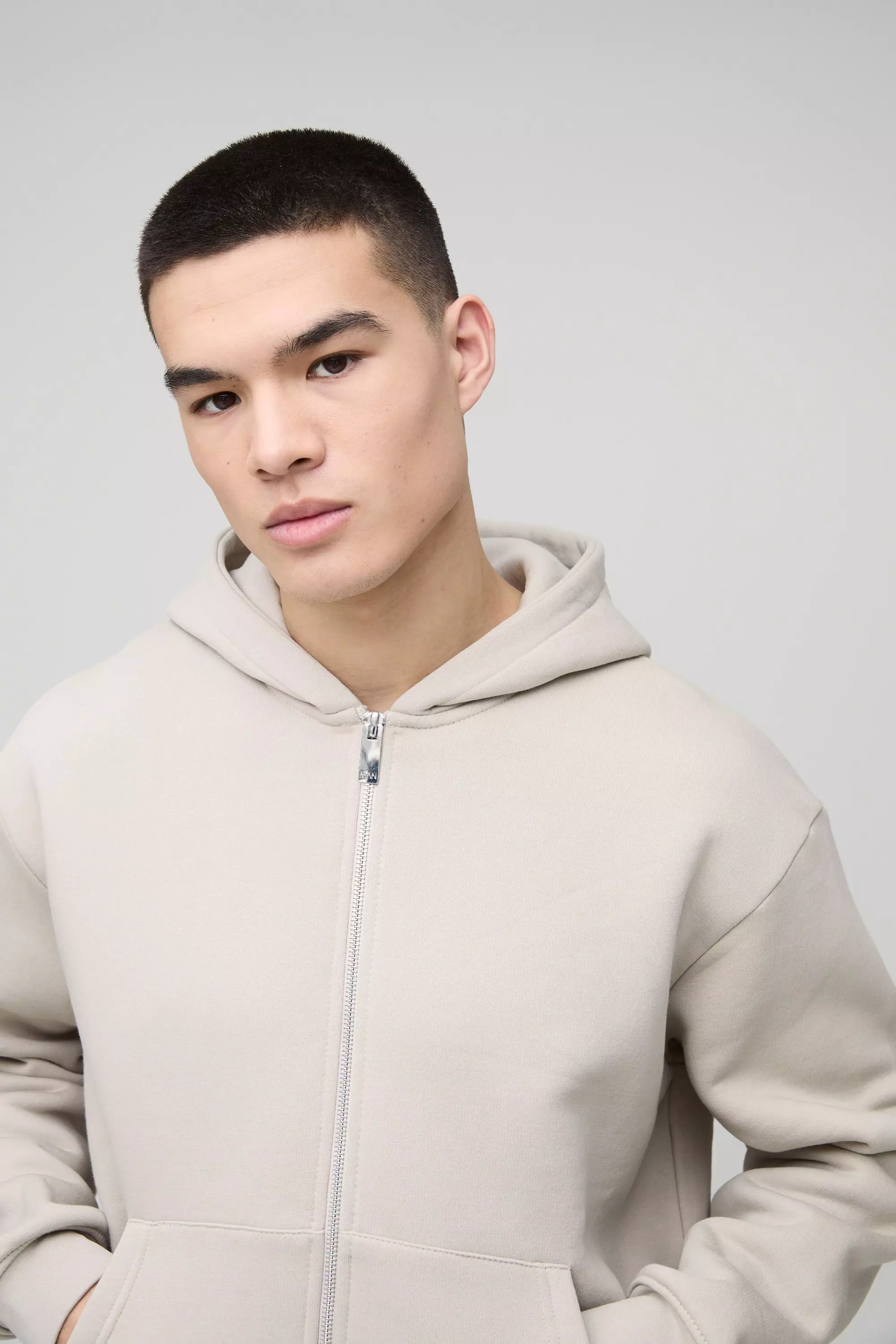 Sweat à capuche oversize zippé épais, Stone autre image