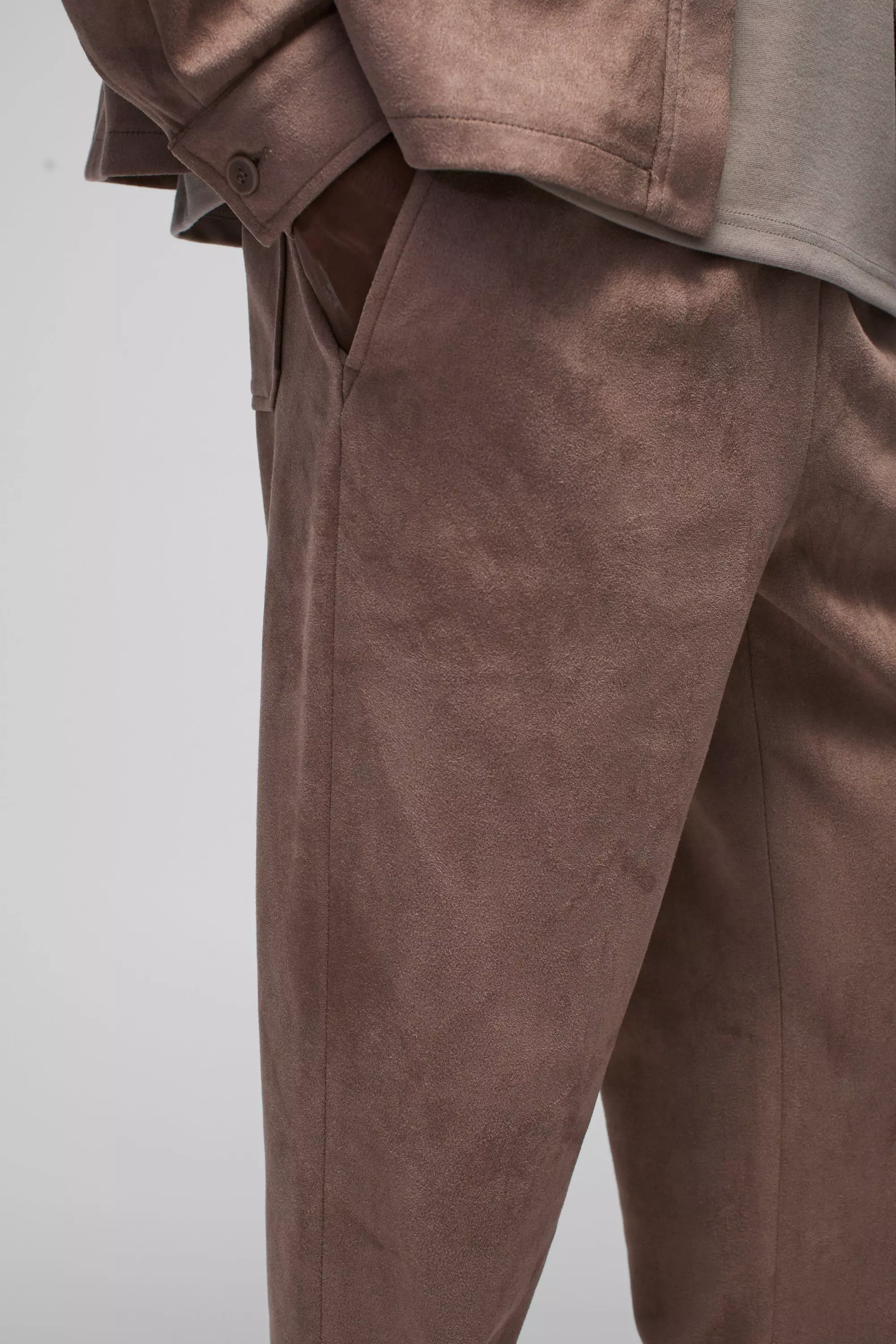 Pantalon droit en synthétique à taille élastiquée, Chocolate autre image