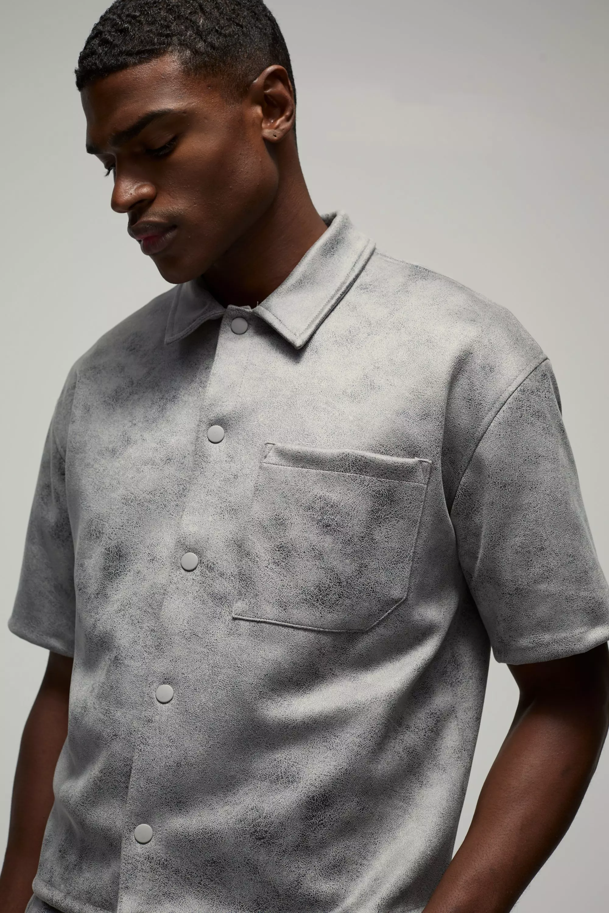 Grey Oversized Antique Suedette Shirt alternative image