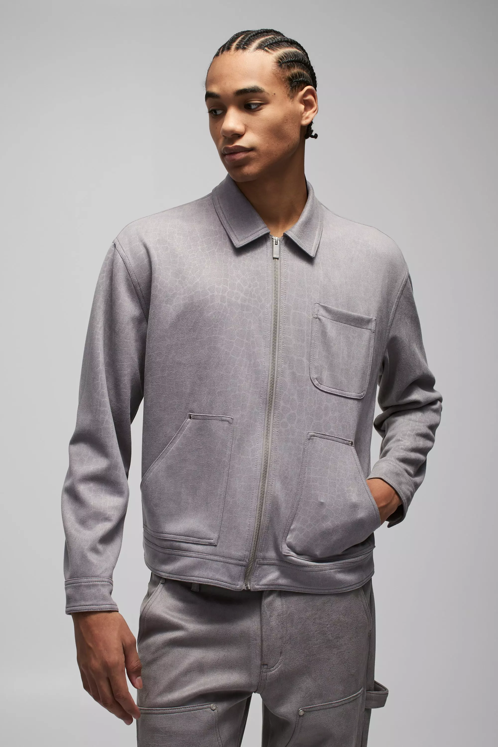 Surchemise oversize en synthétique croco, Charcoal autre image