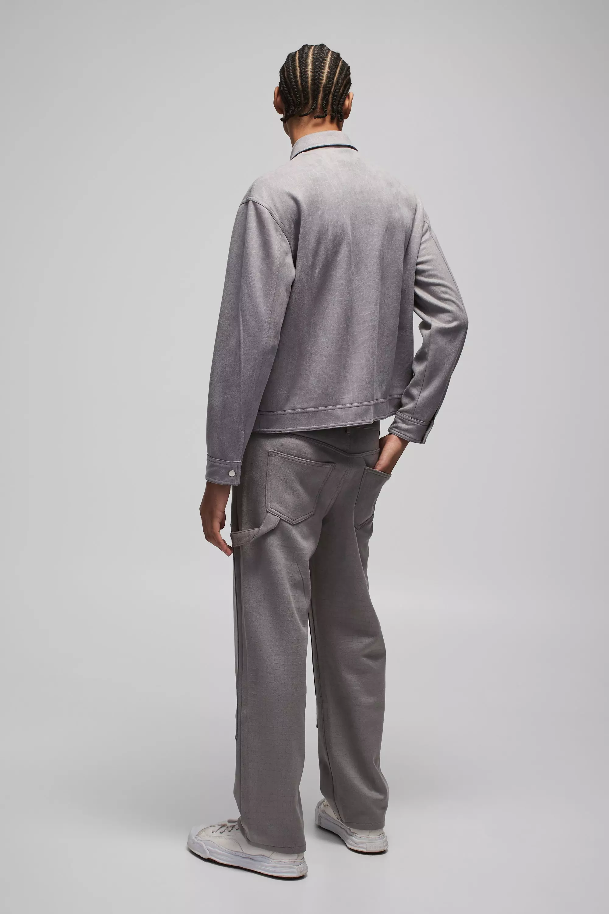 Surchemise oversize en synthétique croco, Charcoal autre image