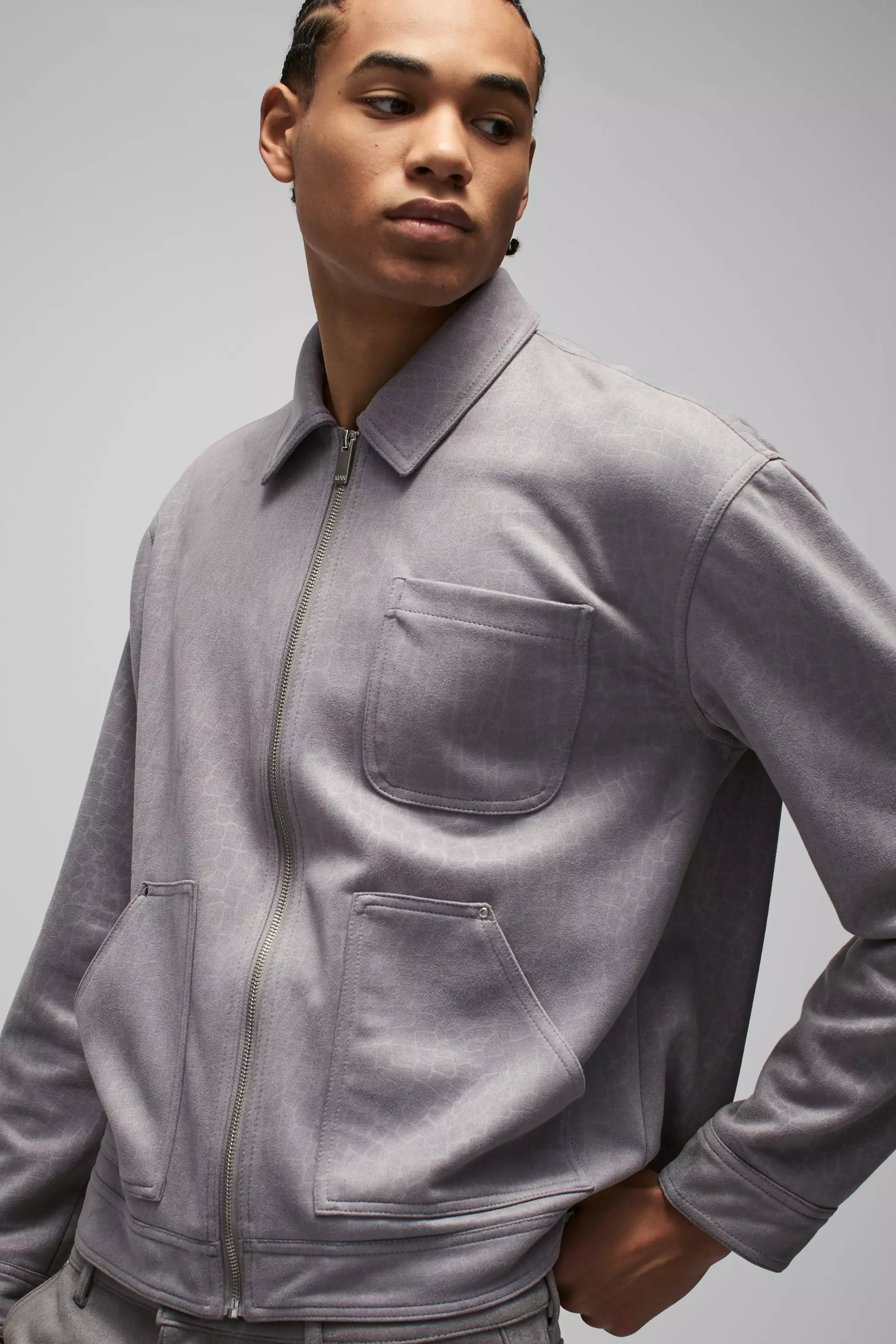 Surchemise oversize en synthétique croco, Charcoal autre image