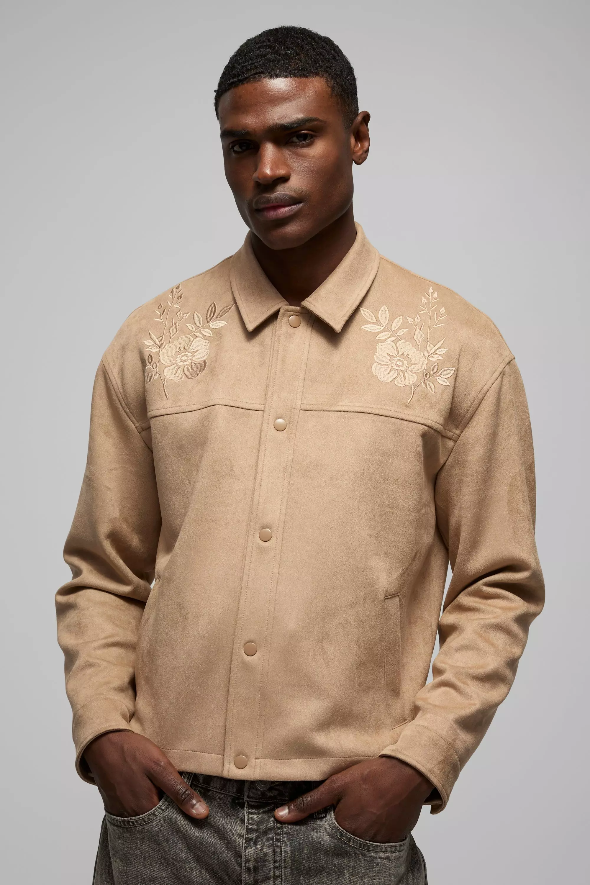 Sand Oversized Western Suedette Overshirt alternative image
